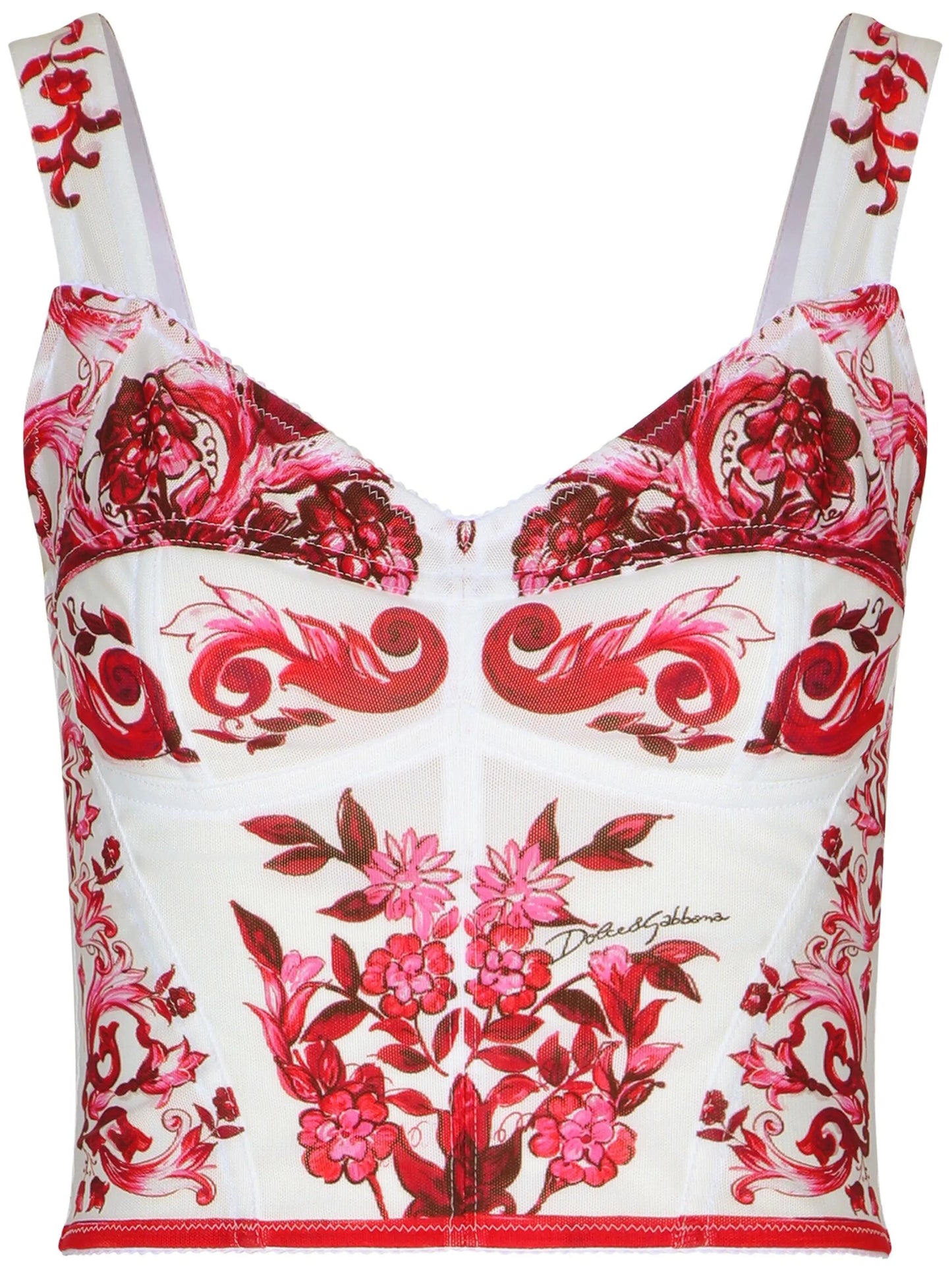Majolica-print corset top