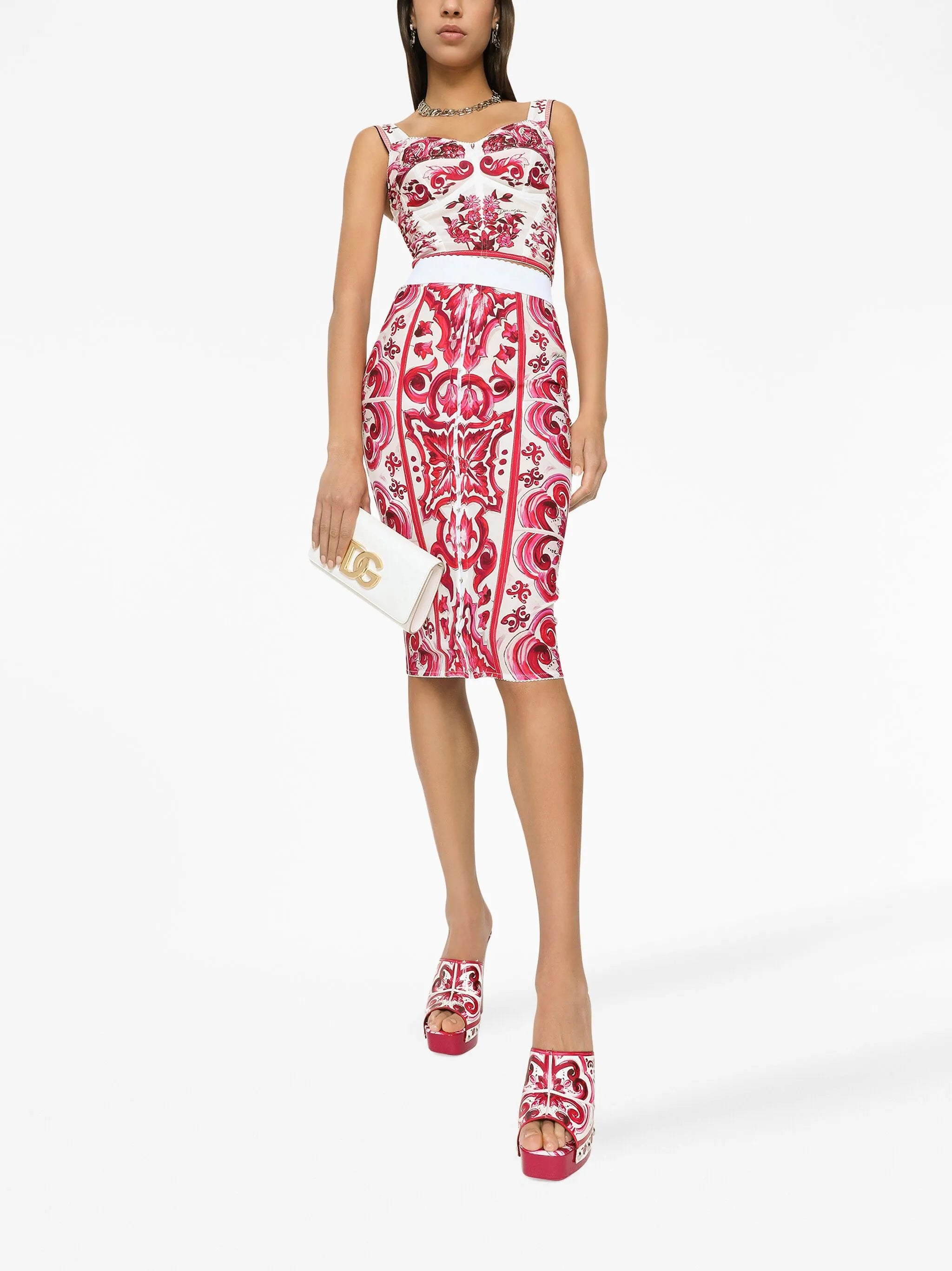 Majolica-print corset top