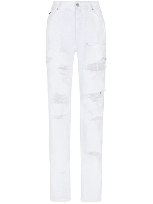 distressed straight-leg jeans