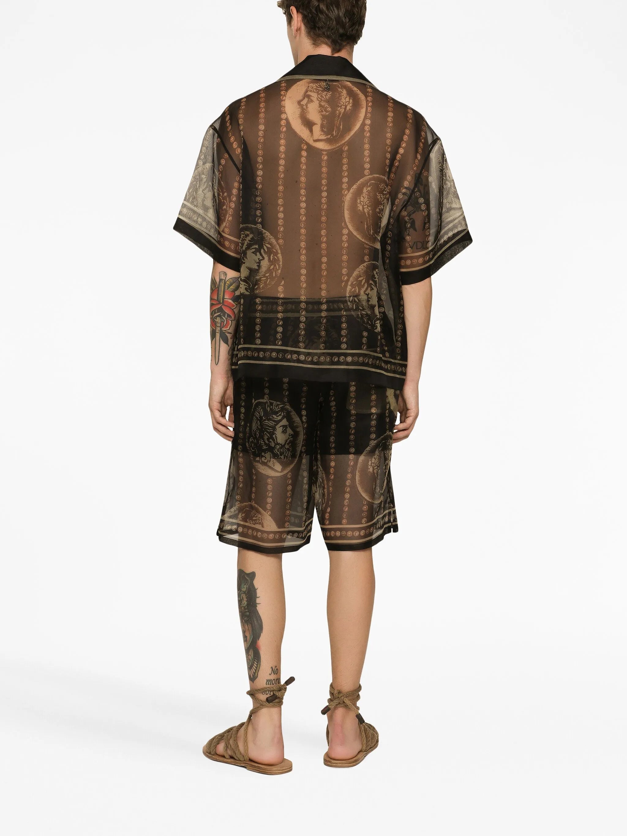 Monete-print sheer silk shirt