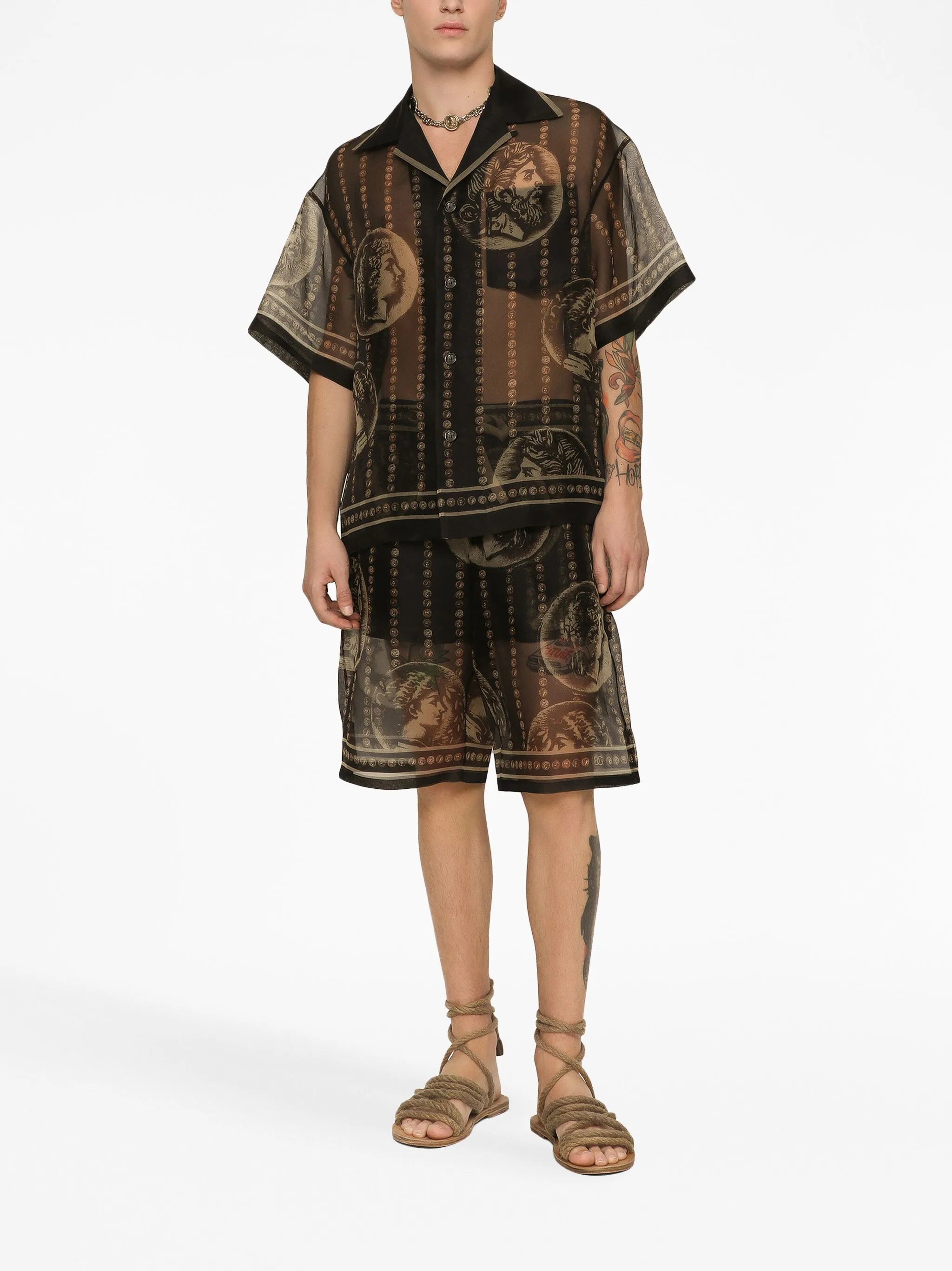 Monete-print sheer silk shirt