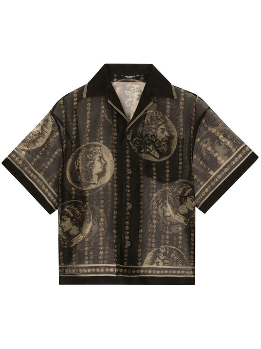 Monete-print sheer silk shirt