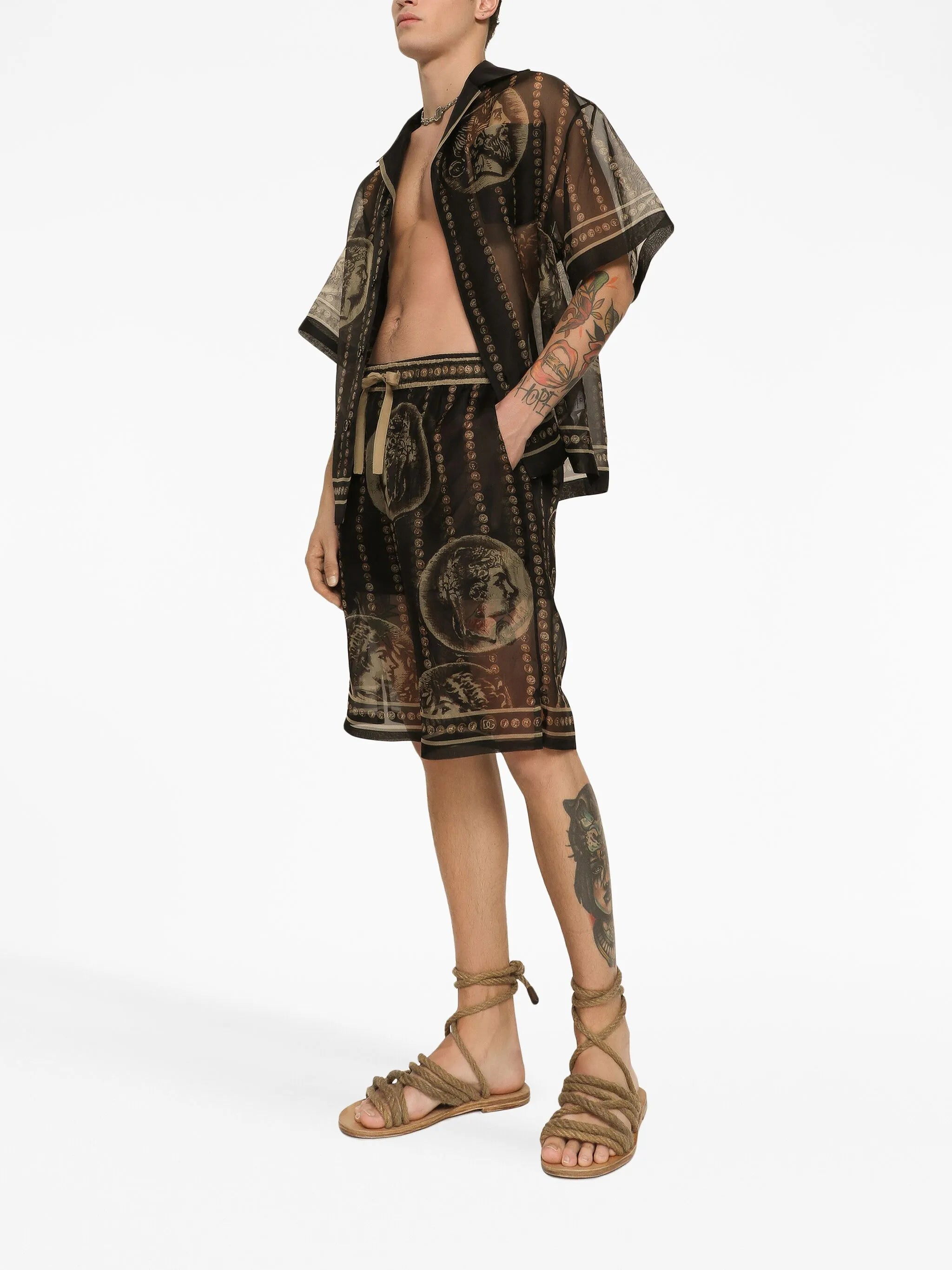 Monete-print sheer silk shirt