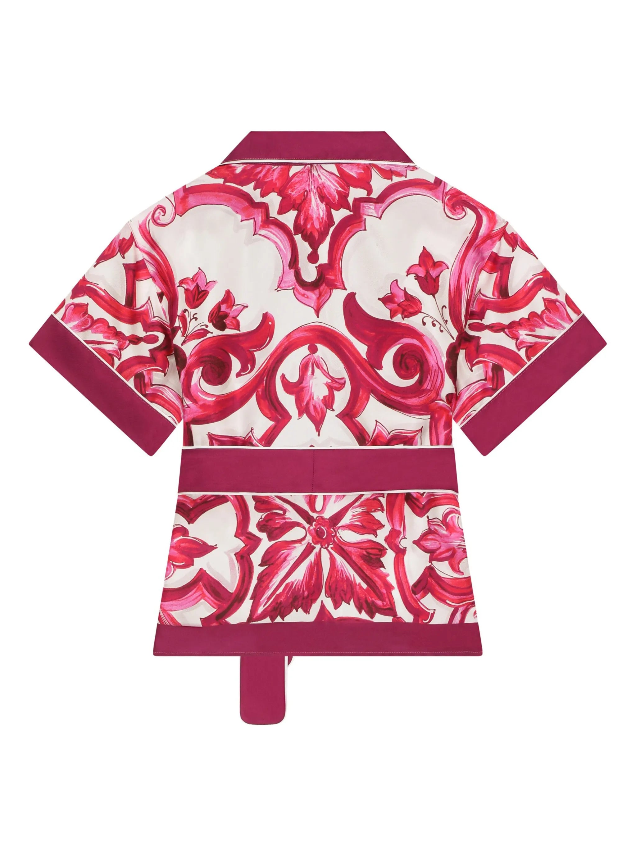 Majolica-print belted silk shirt