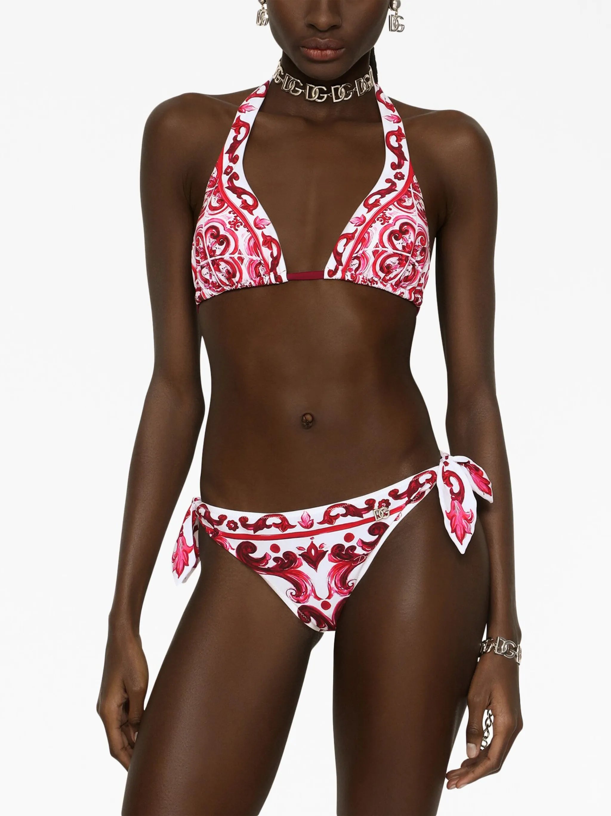 Majolica-print triangle bikini