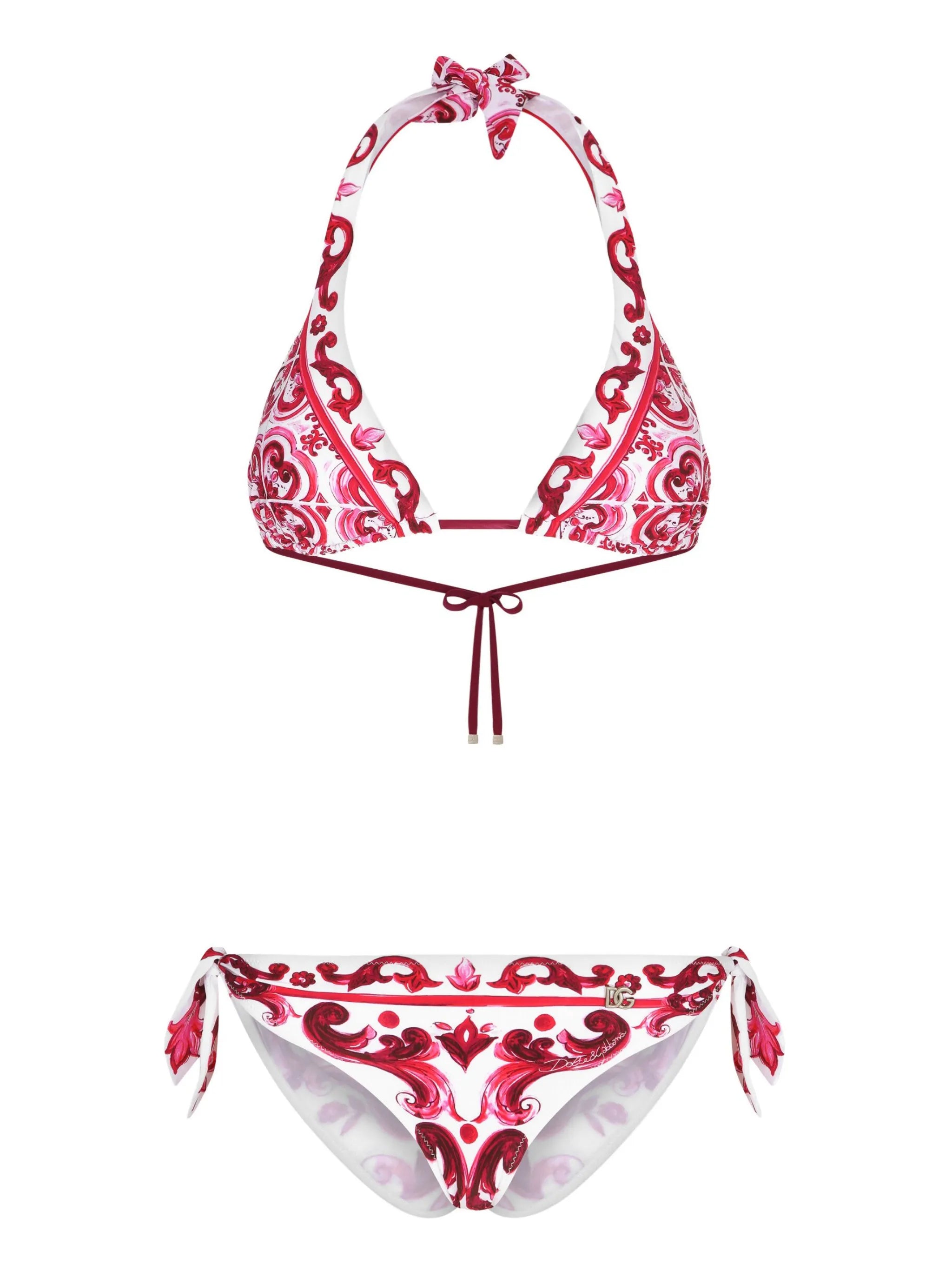 Majolica-print triangle bikini