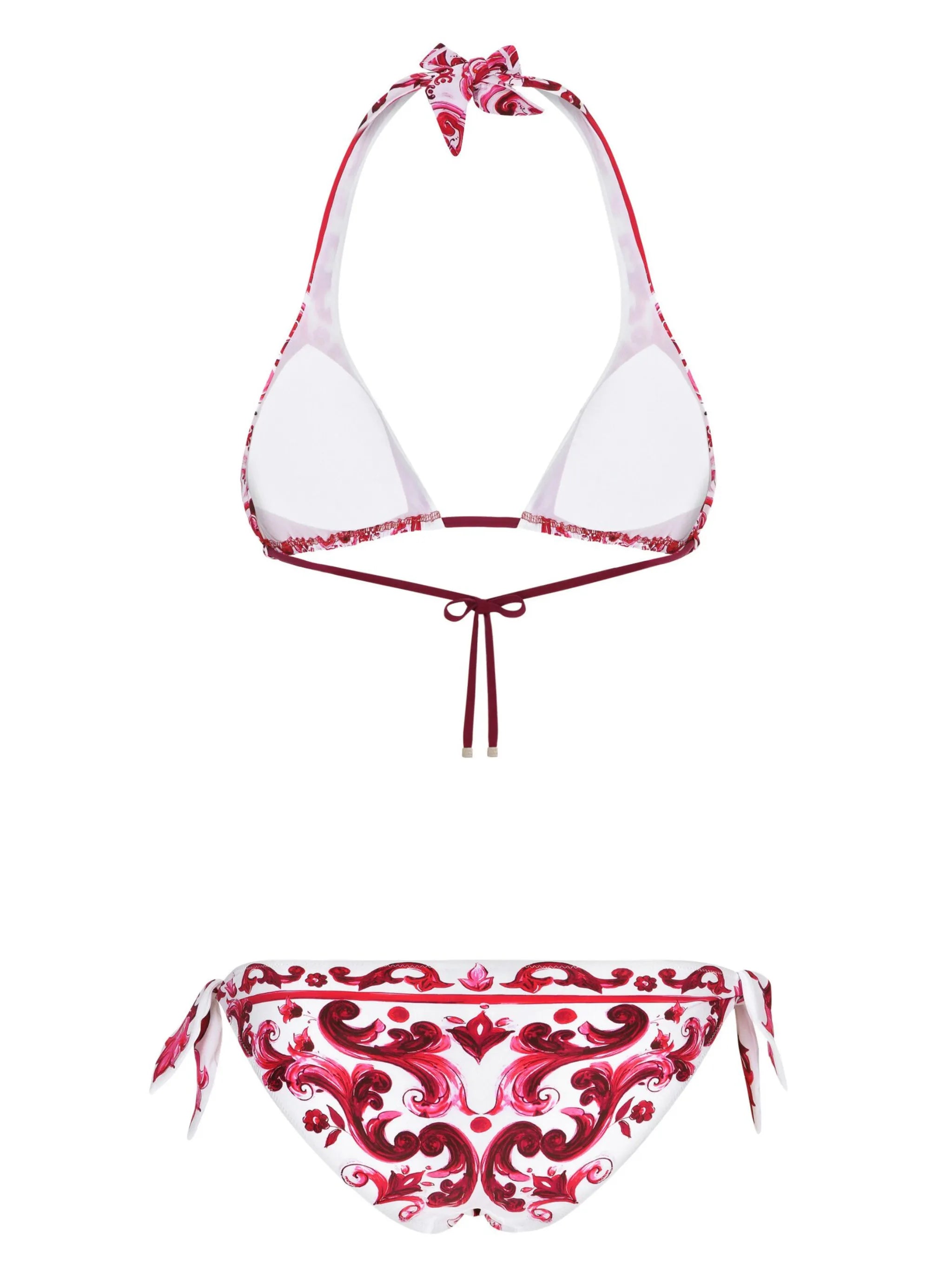Majolica-print triangle bikini