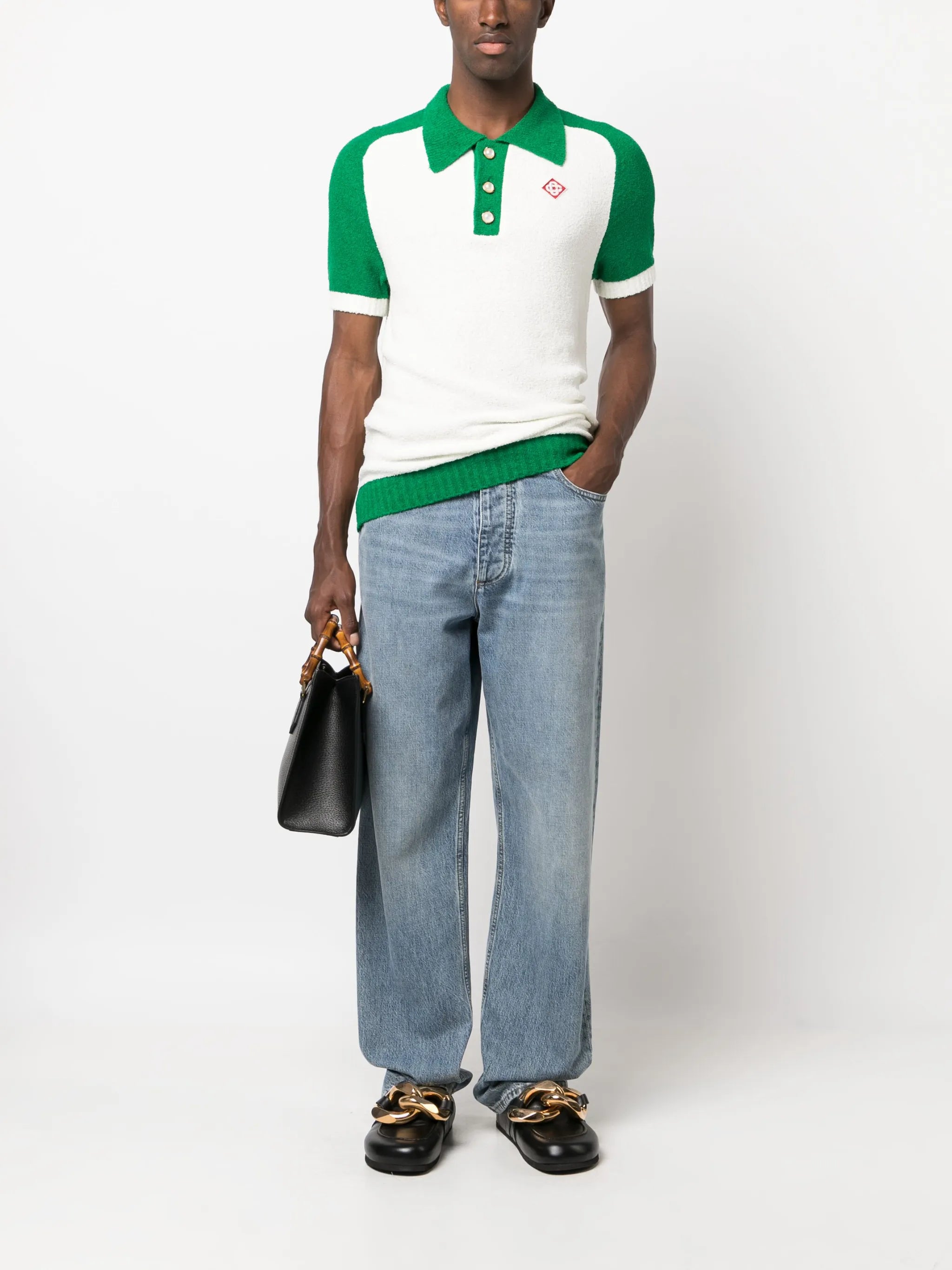 logo-patch bouclé polo shirt