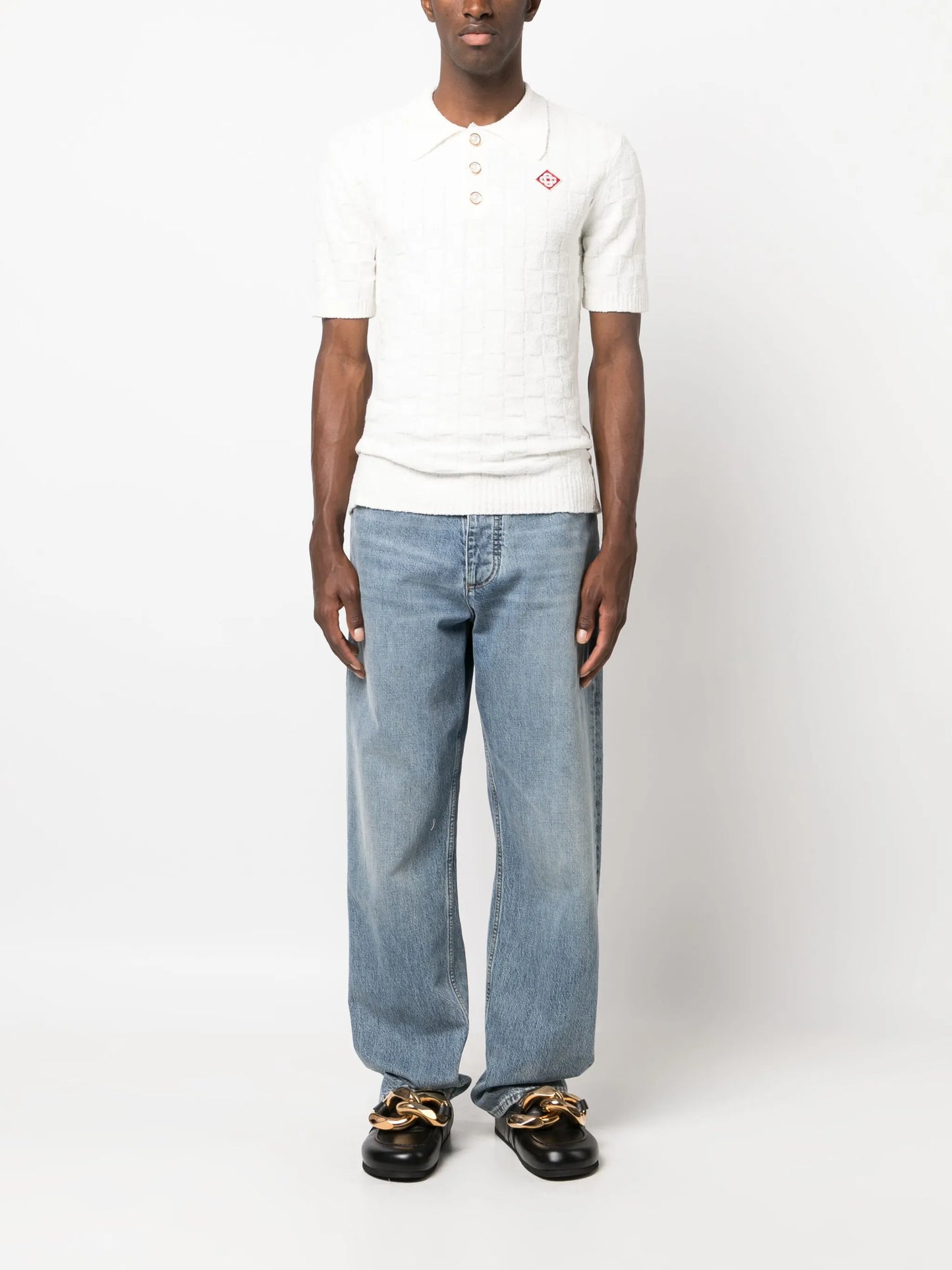logo-embroidered bouclé polo shirt