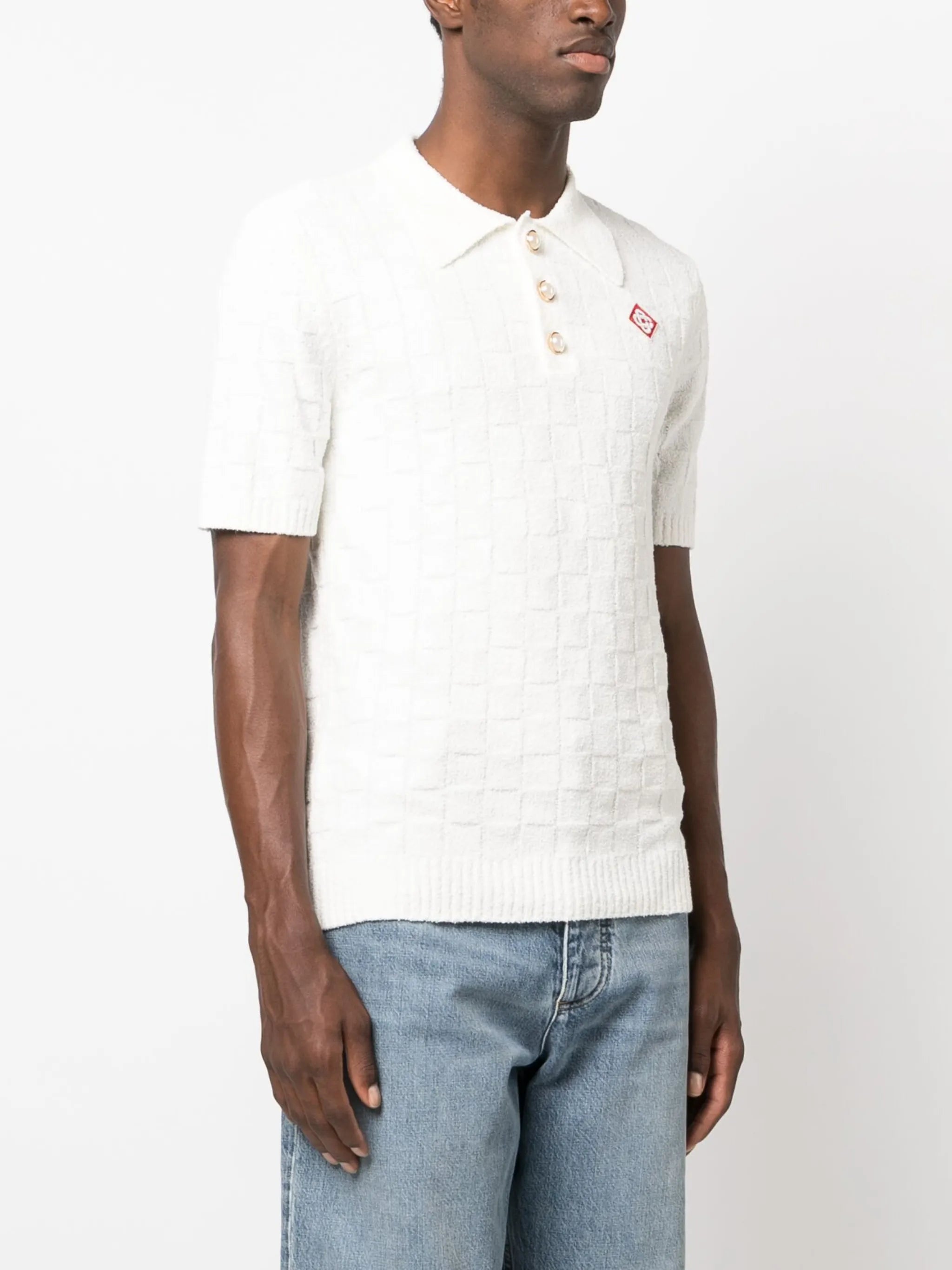 logo-embroidered bouclé polo shirt