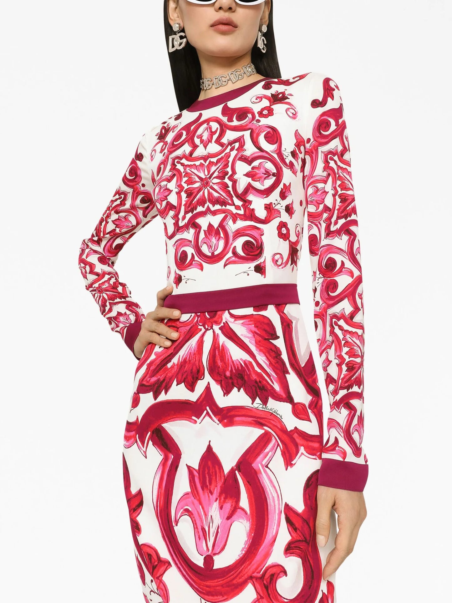 Majolica-print sheath dress