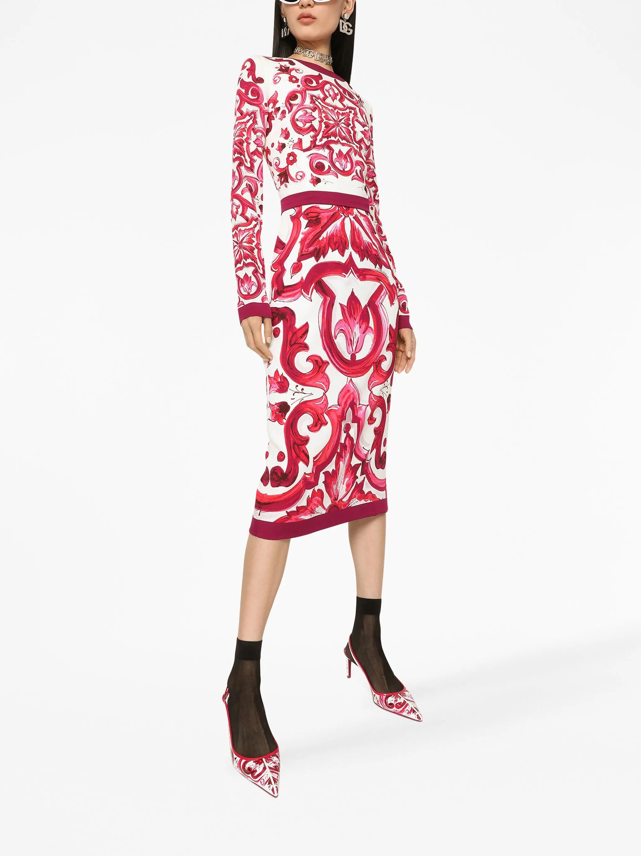 Majolica-print sheath dress