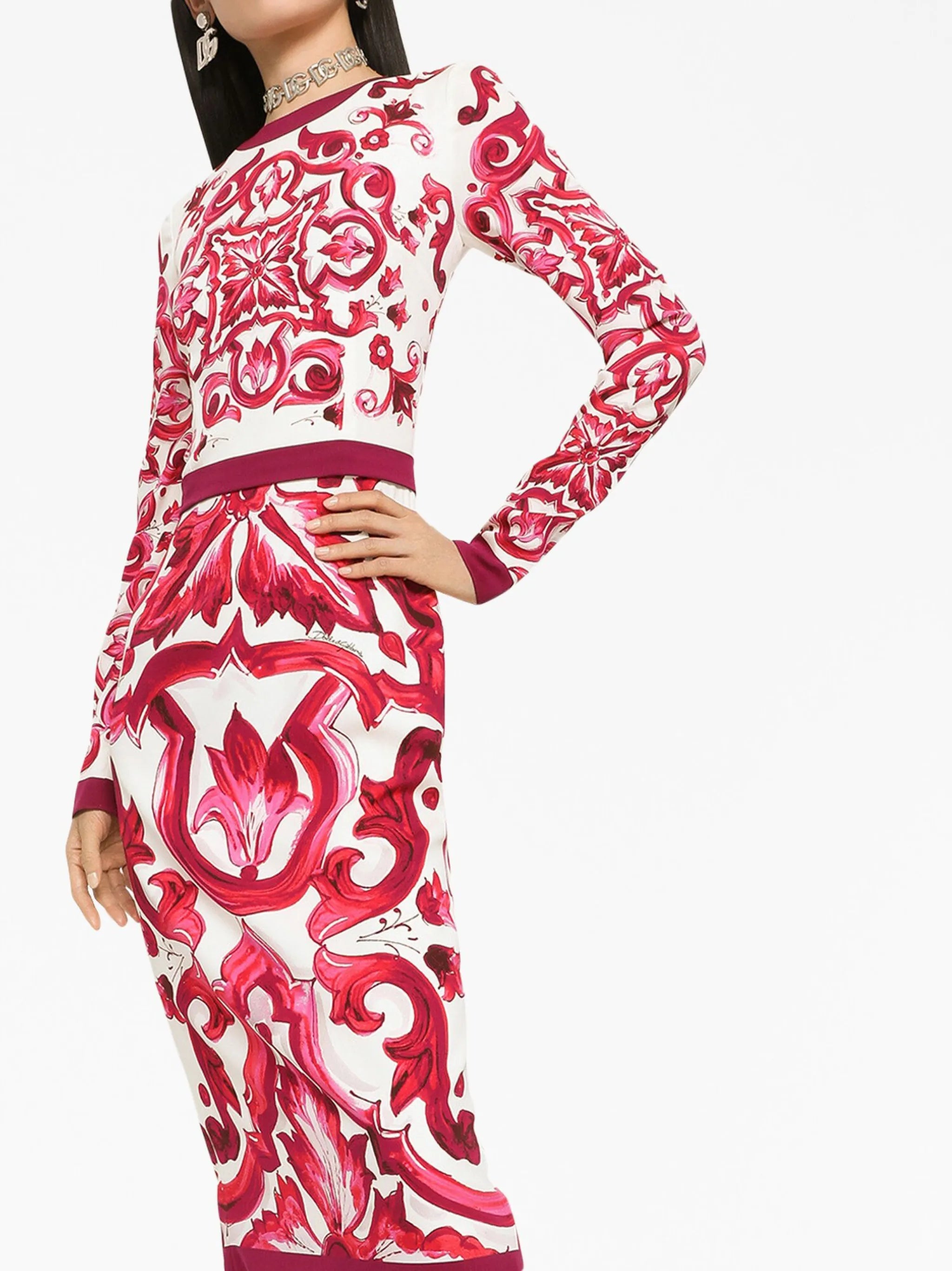 Majolica-print sheath dress