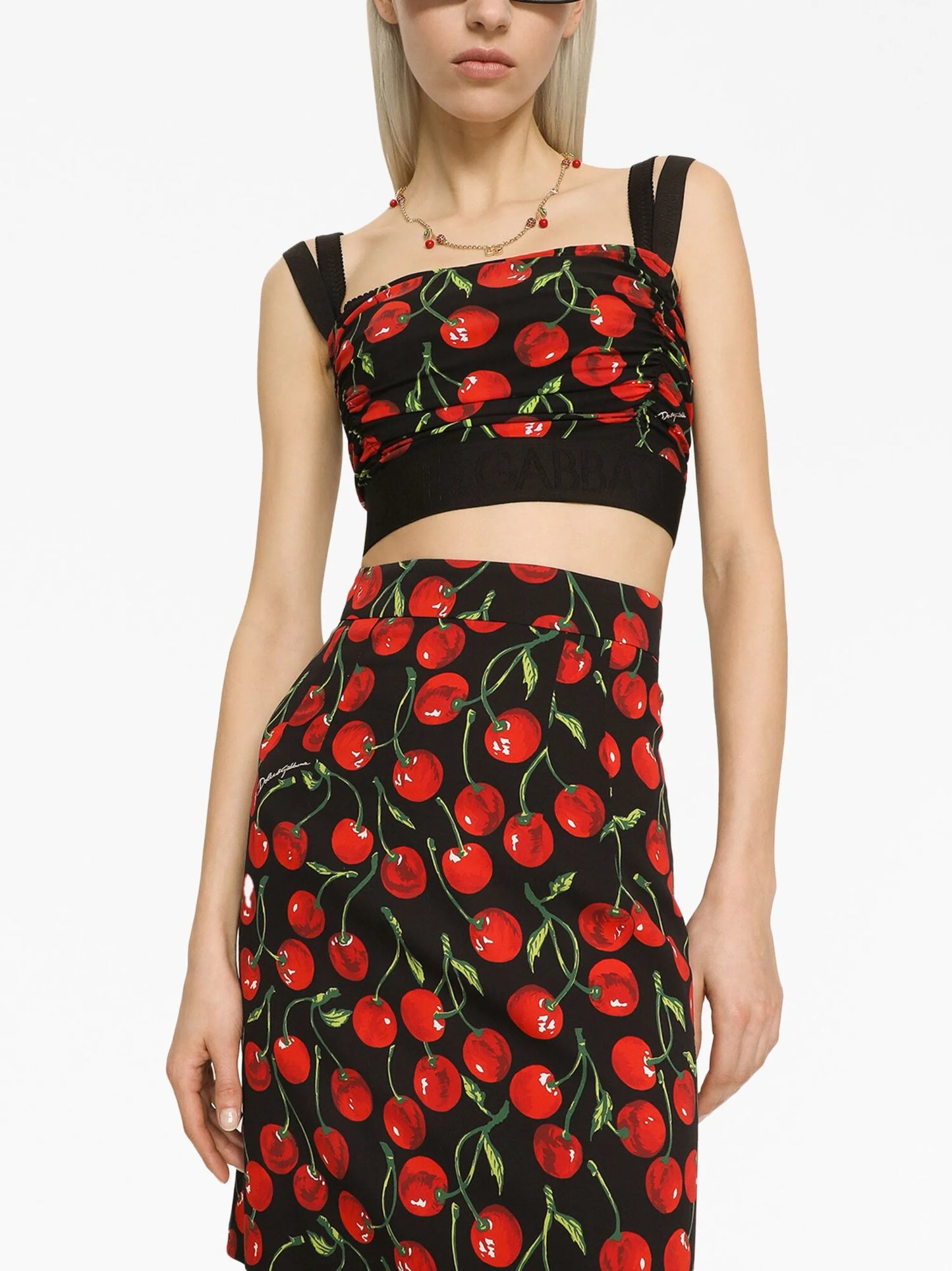 Ciliegie-print cropped tank top