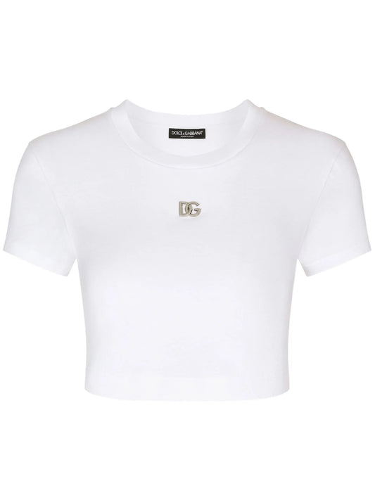 logo-embroidered crop T-shirt