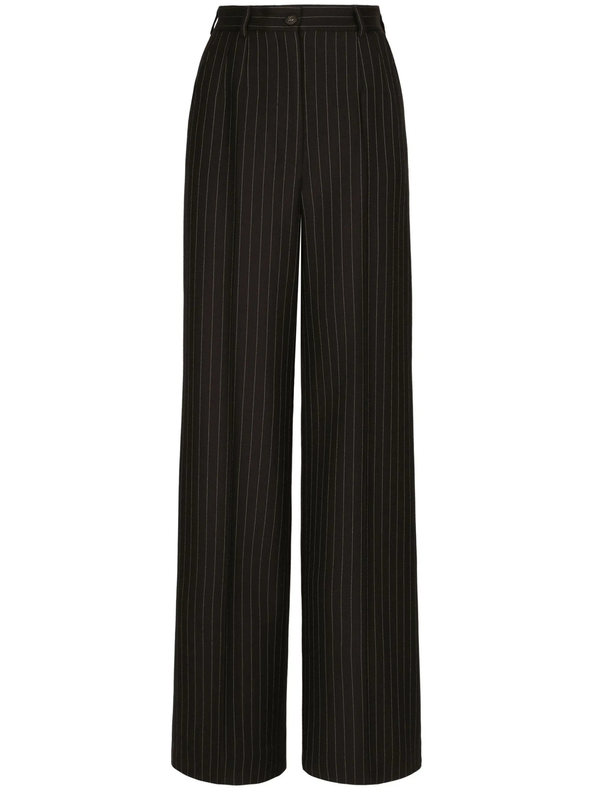 pinstripe-print high-waist wide-leg trousers