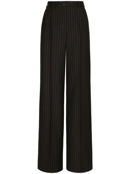 pinstripe-print high-waist wide-leg trousers