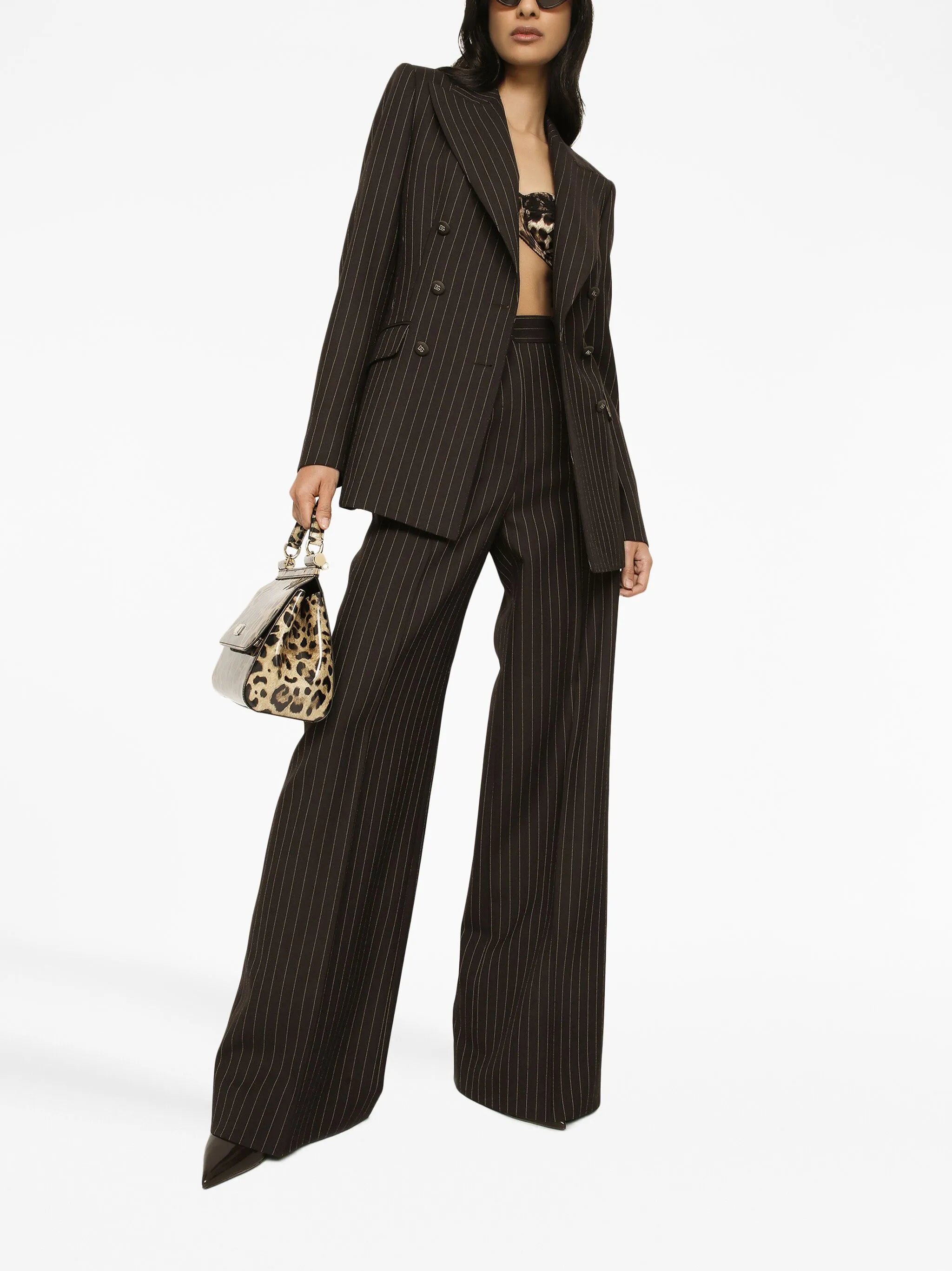 pinstripe-print high-waist wide-leg trousers