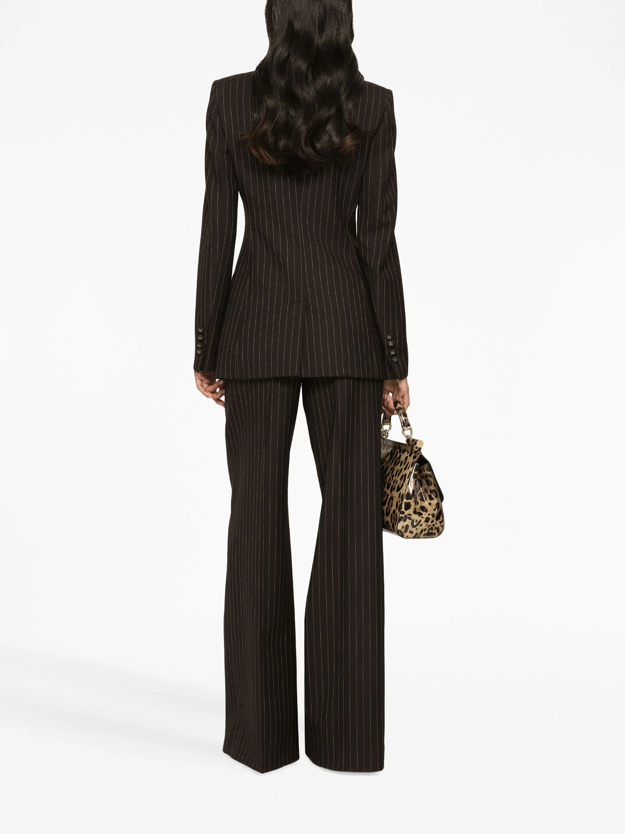 pinstripe-print high-waist wide-leg trousers