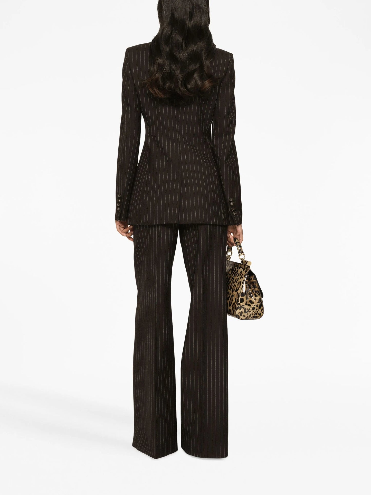 pinstripe-print high-waist wide-leg trousers