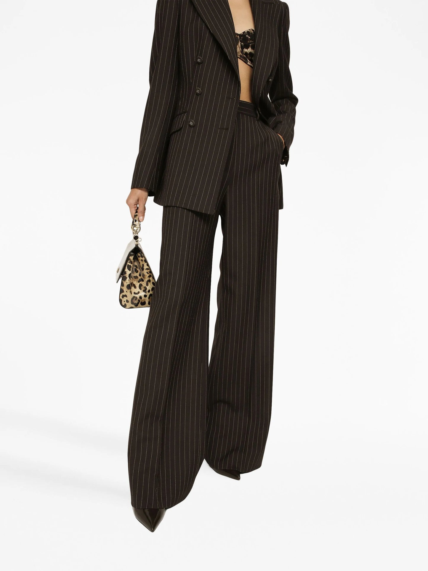 pinstripe-print high-waist wide-leg trousers