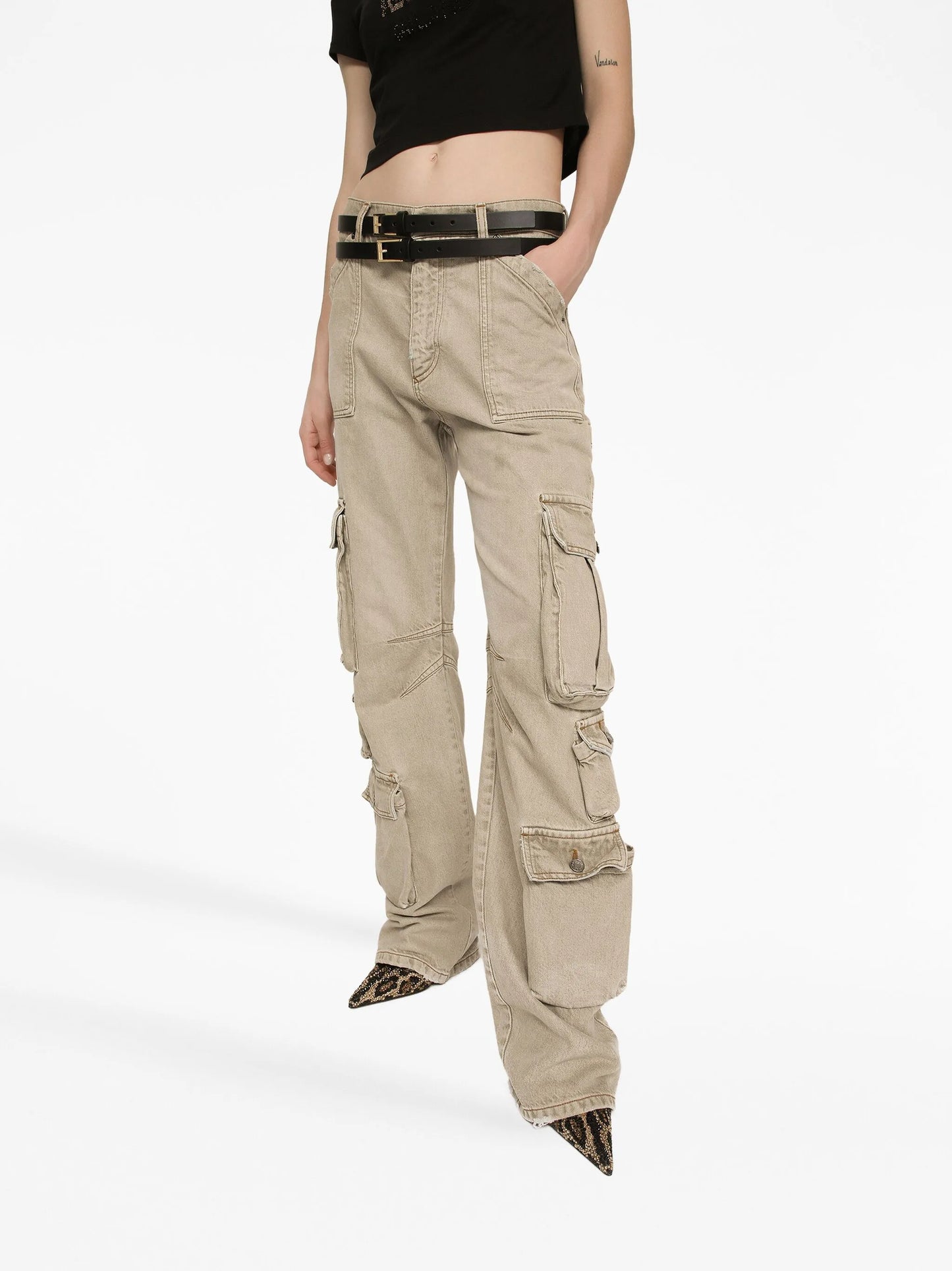 logo-plaque mid-rise cargo jeans