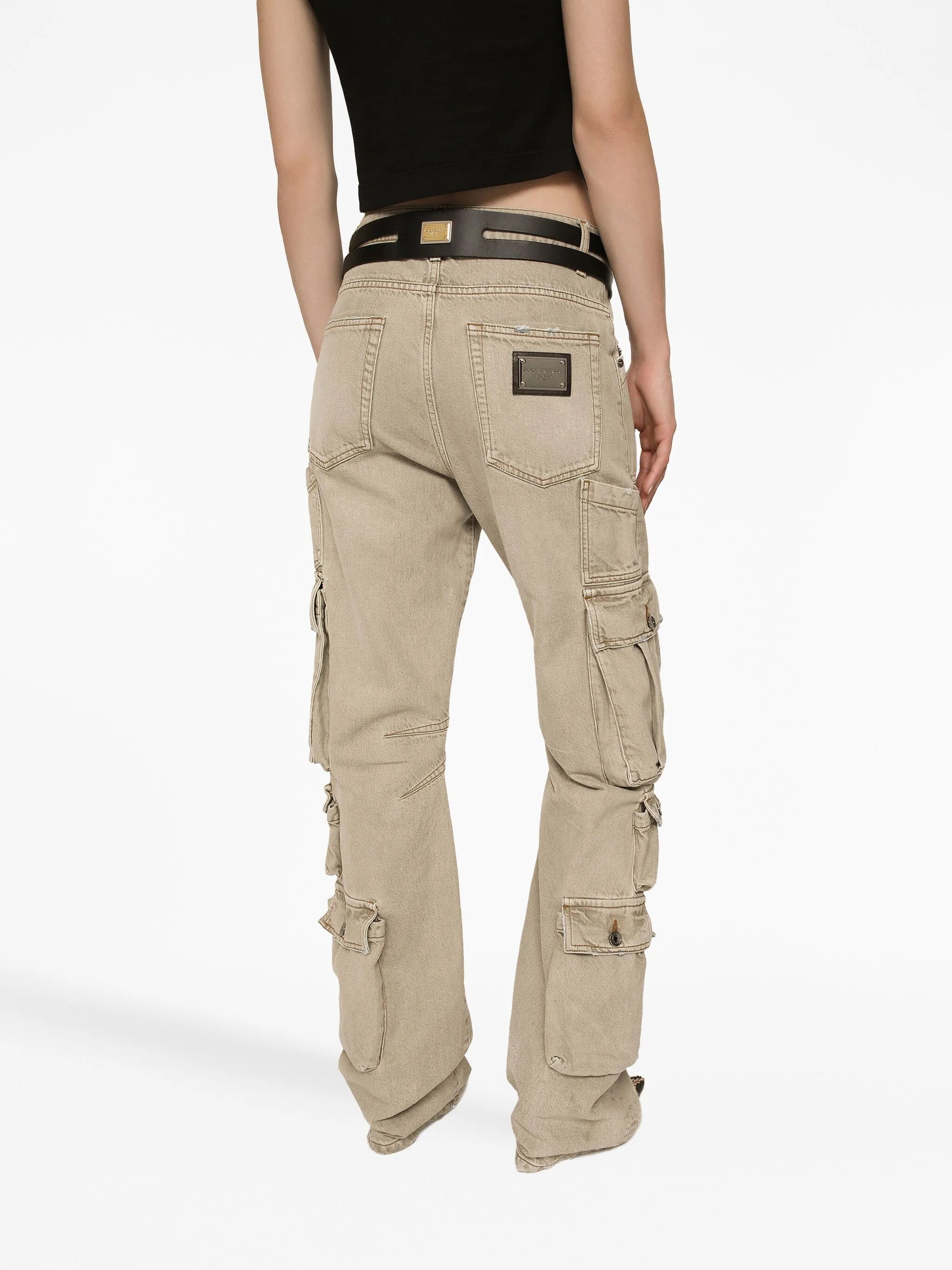 logo-plaque mid-rise cargo jeans