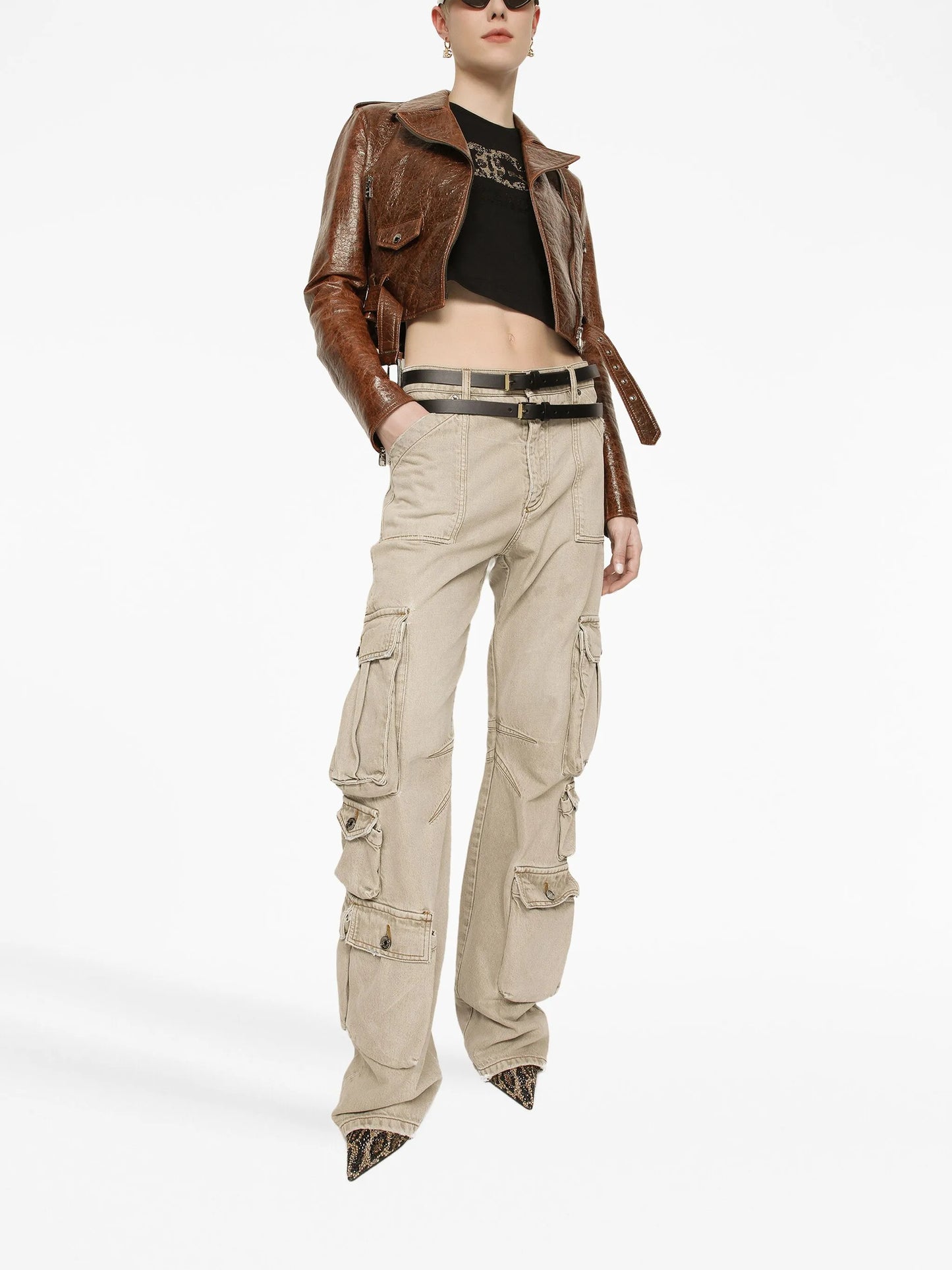 logo-plaque mid-rise cargo jeans