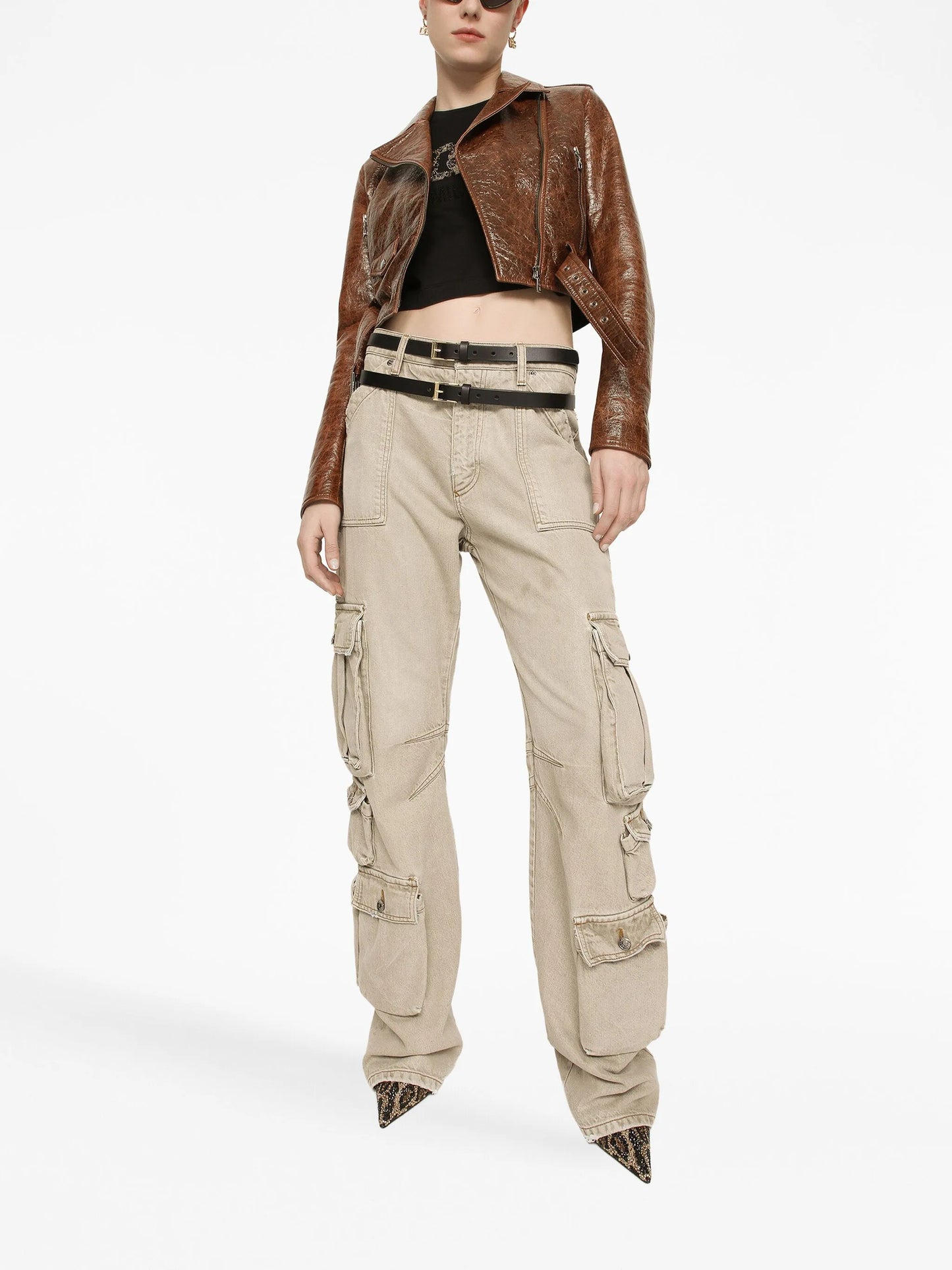 logo-plaque mid-rise cargo jeans