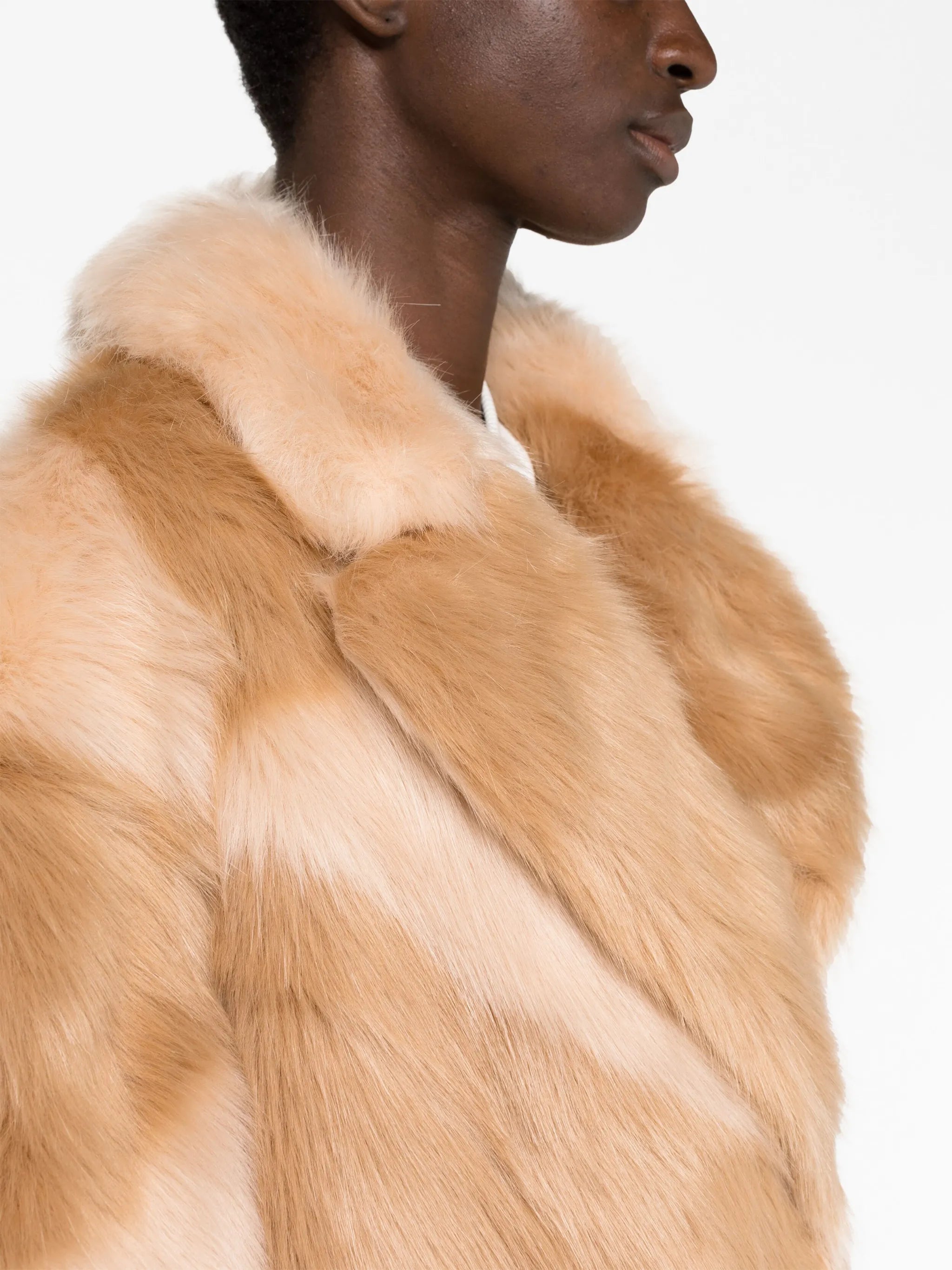 geometric-pattern faux-fur coat