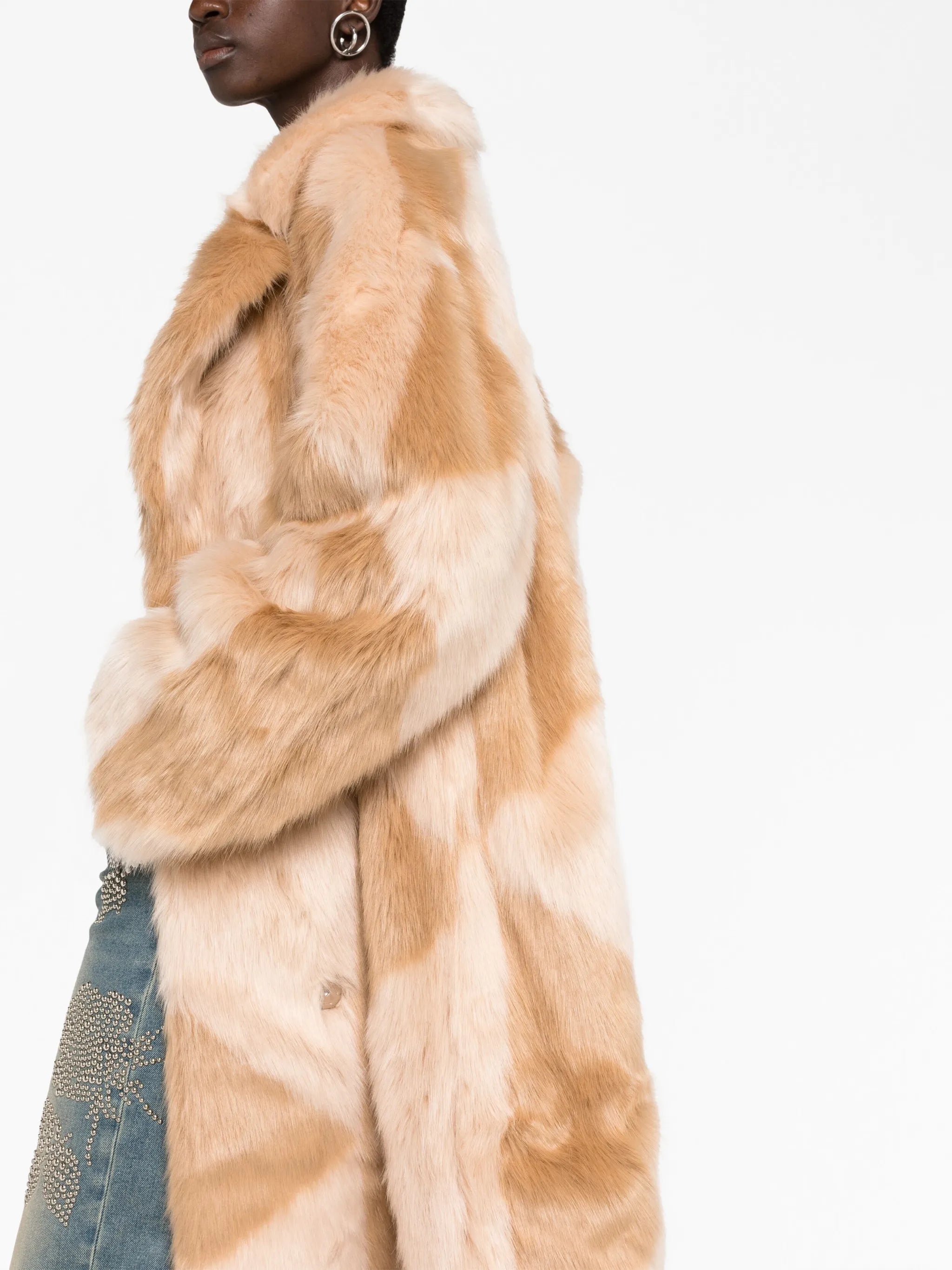 geometric-pattern faux-fur coat