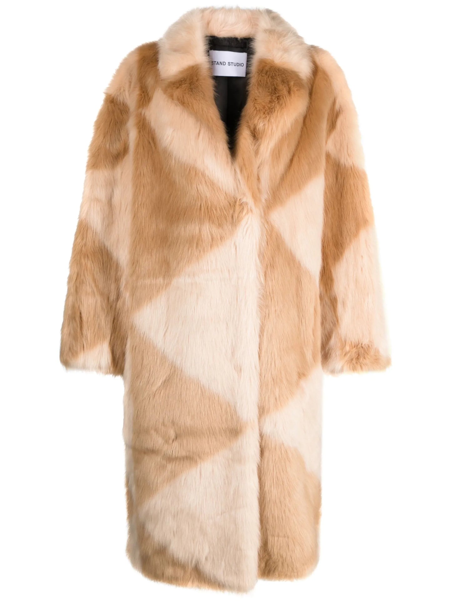 geometric-pattern faux-fur coat