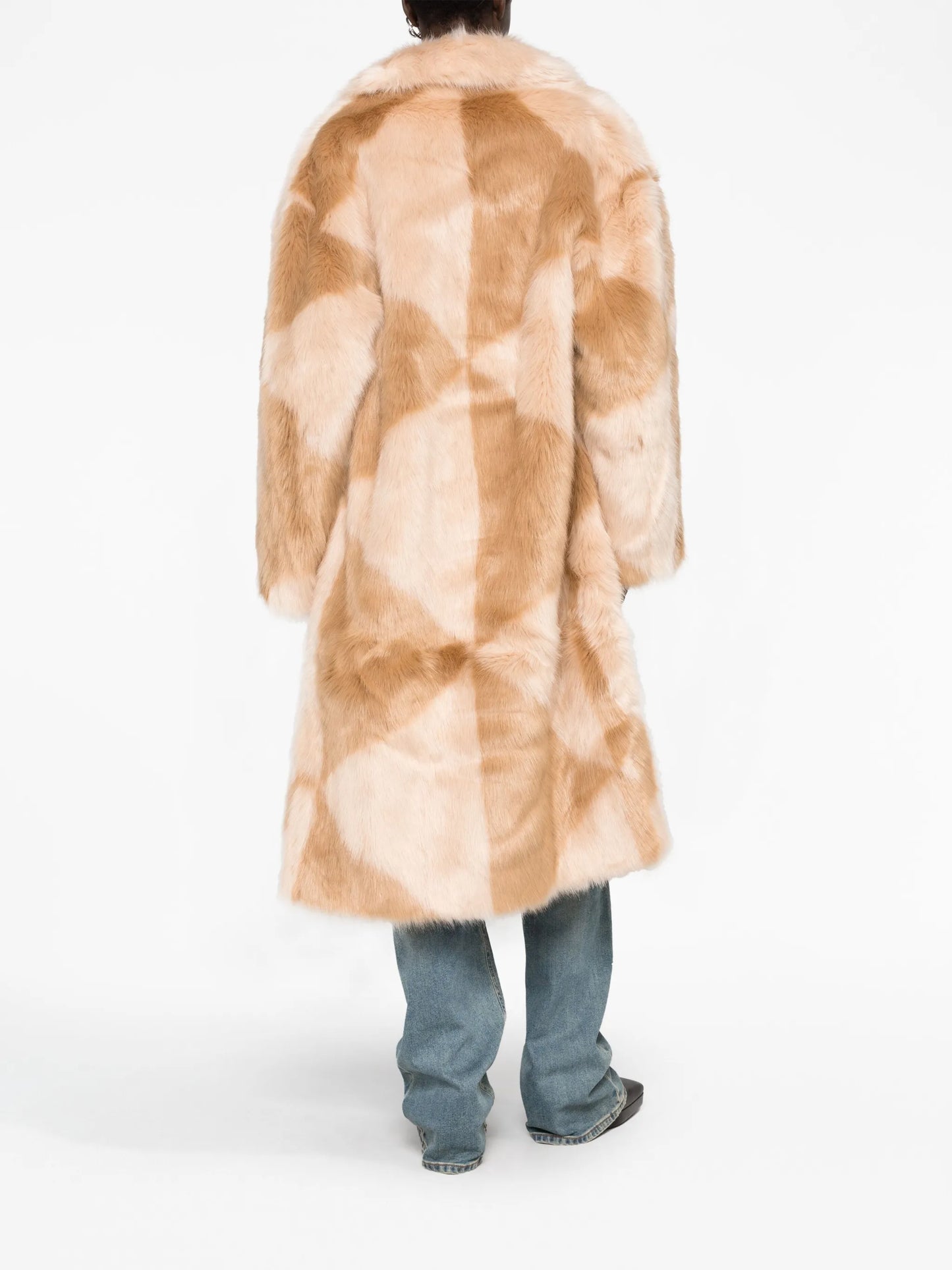 geometric-pattern faux-fur coat