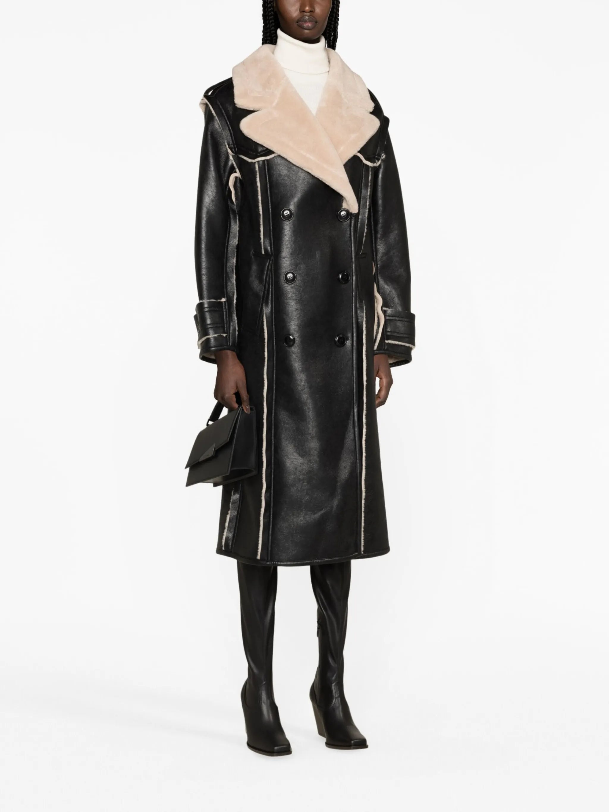 Frankie double-breasted faux-leather coat