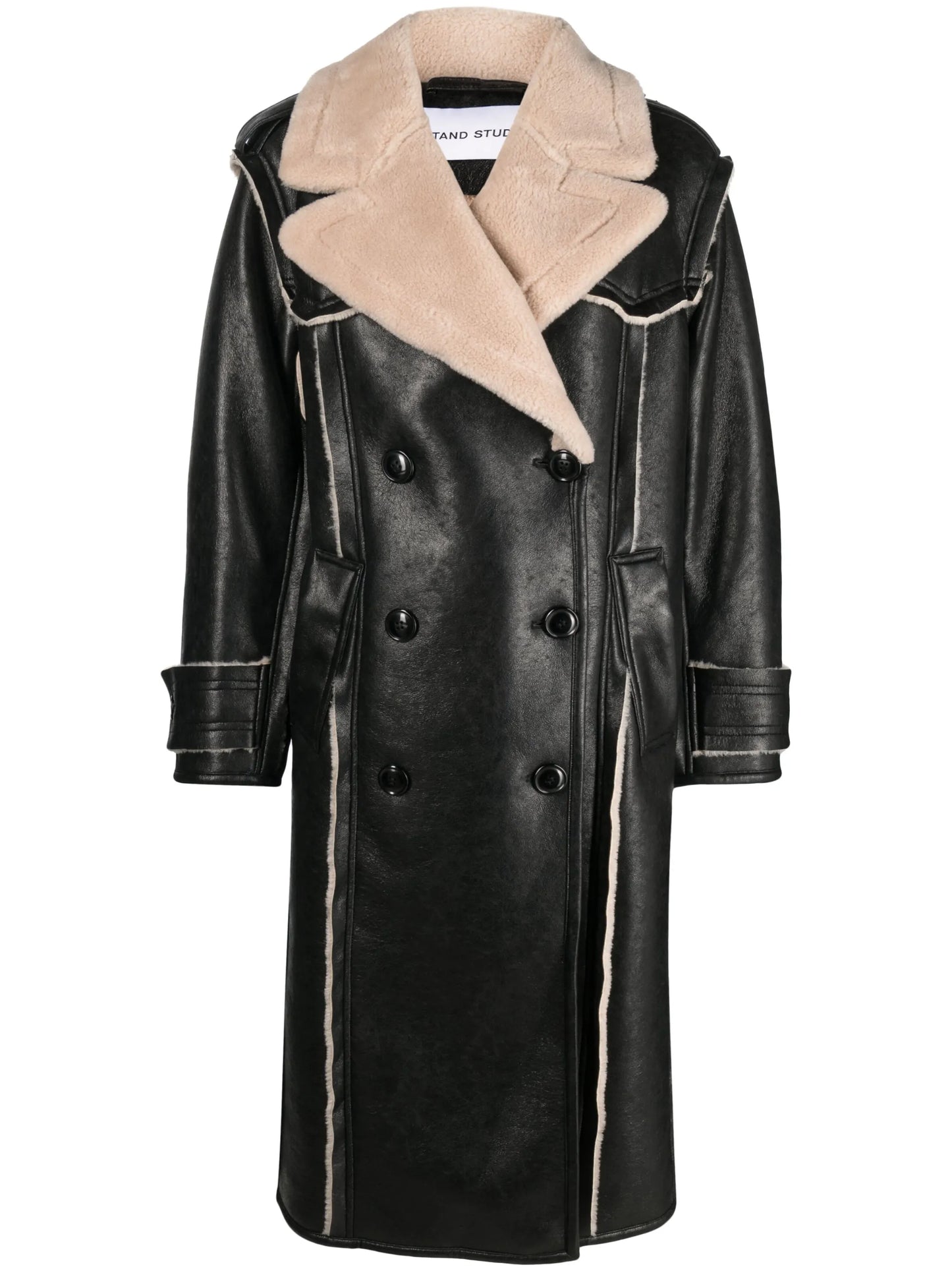 Frankie double-breasted faux-leather coat