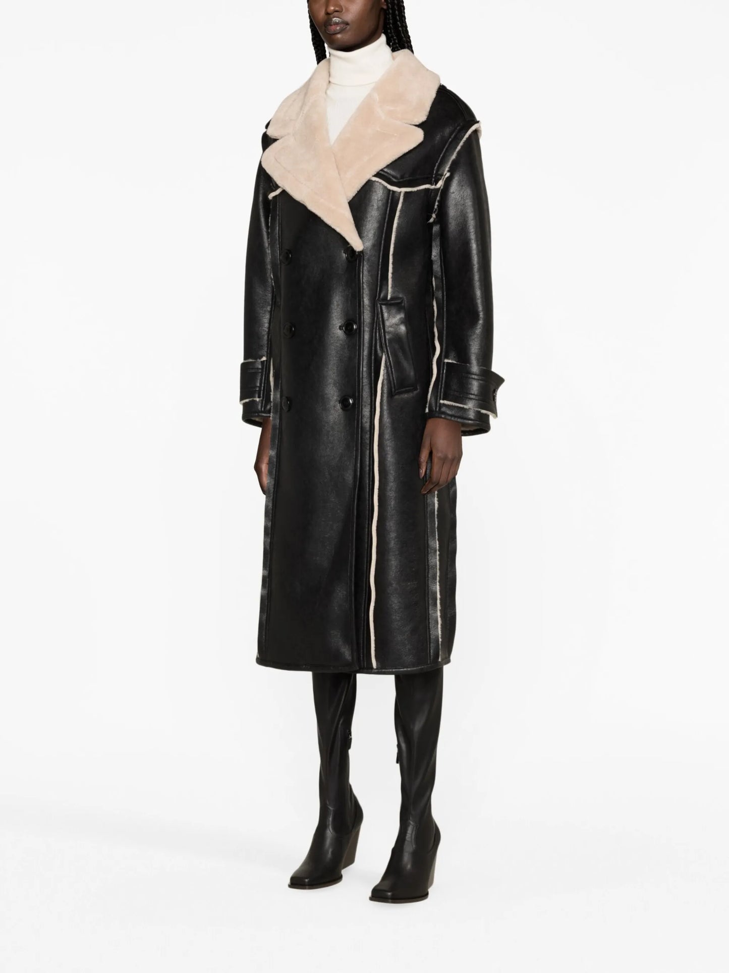 Frankie double-breasted faux-leather coat