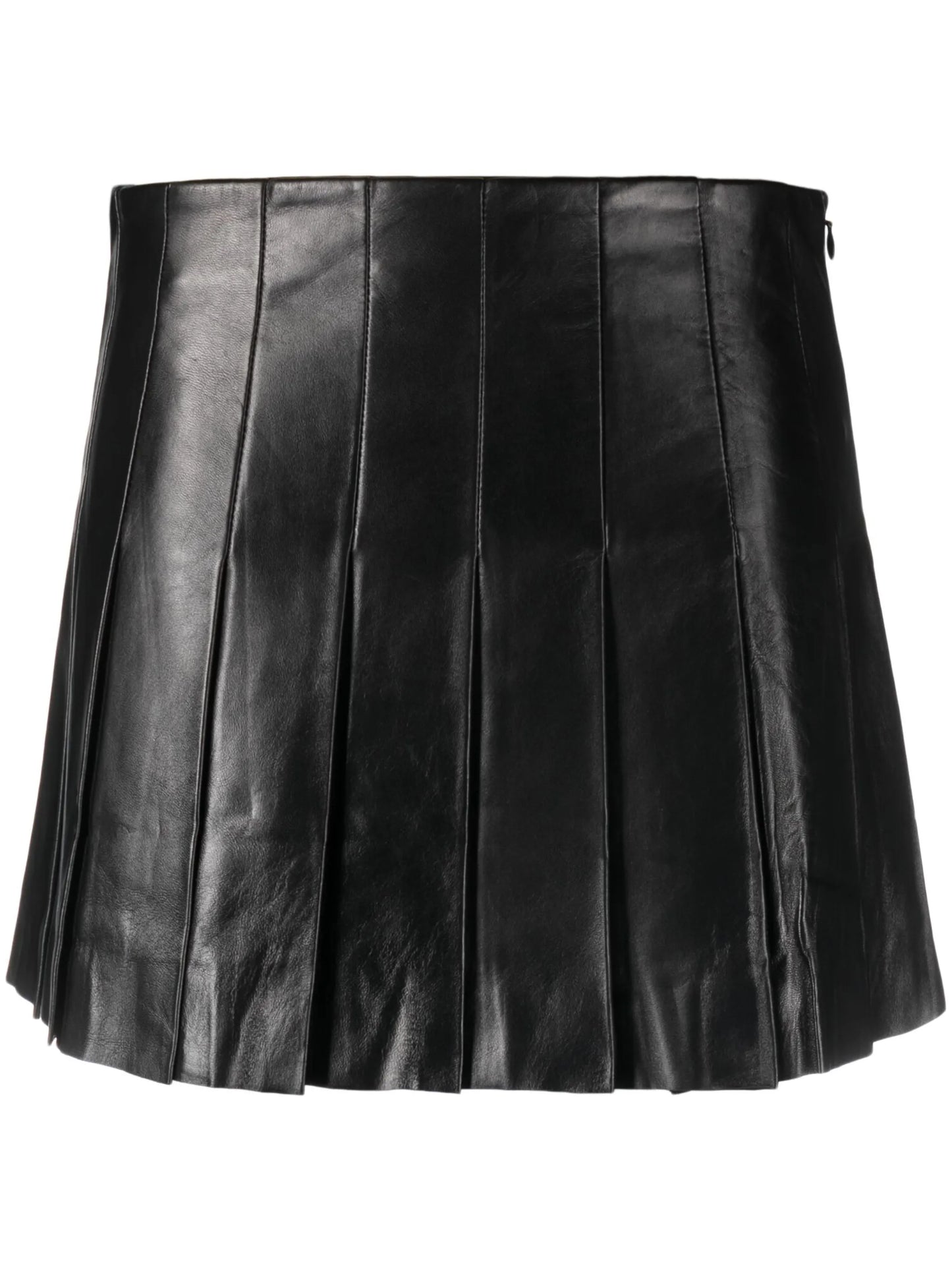 pleated leather miniskirt