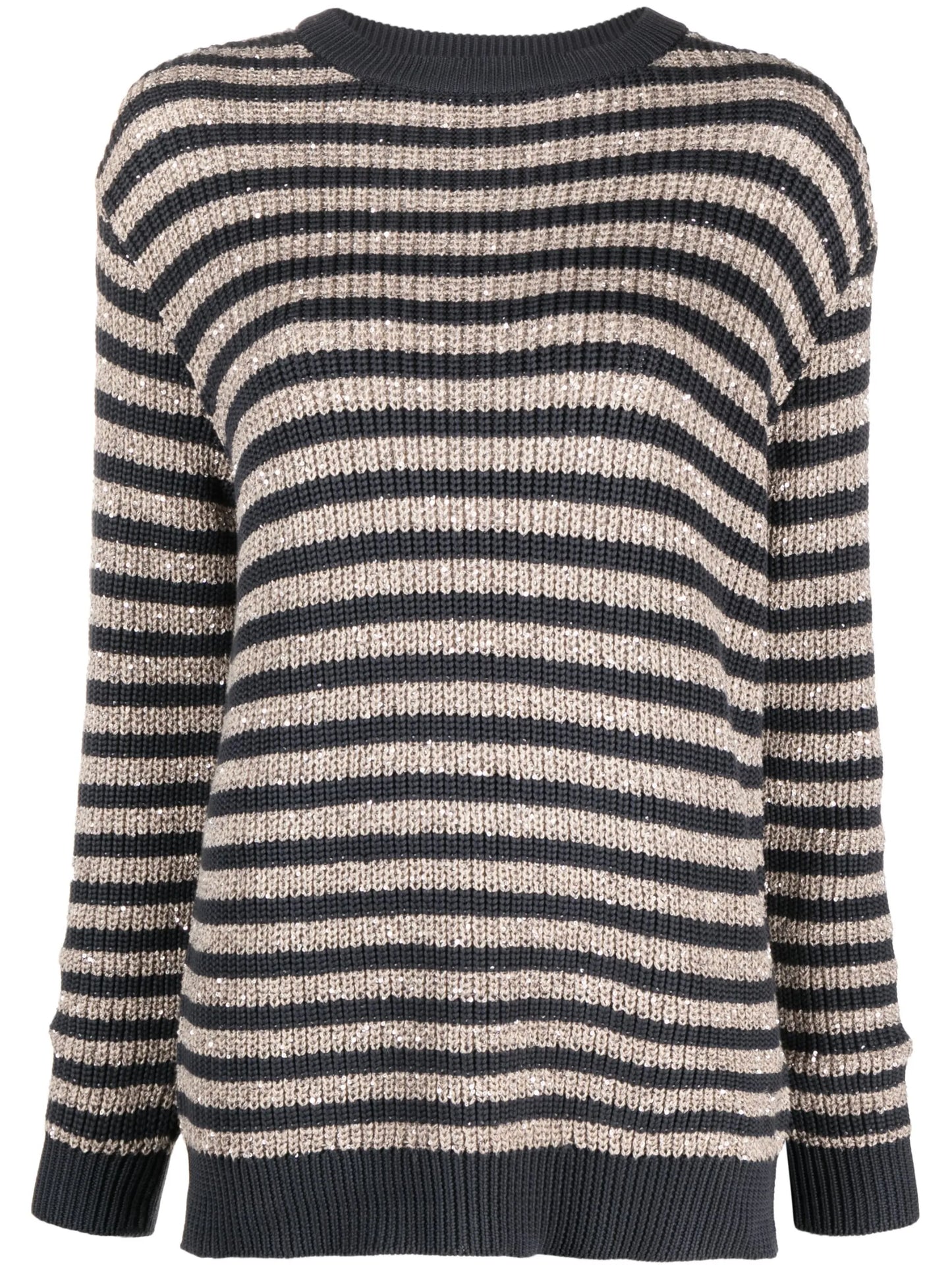 sequinned striped crew neck jumper