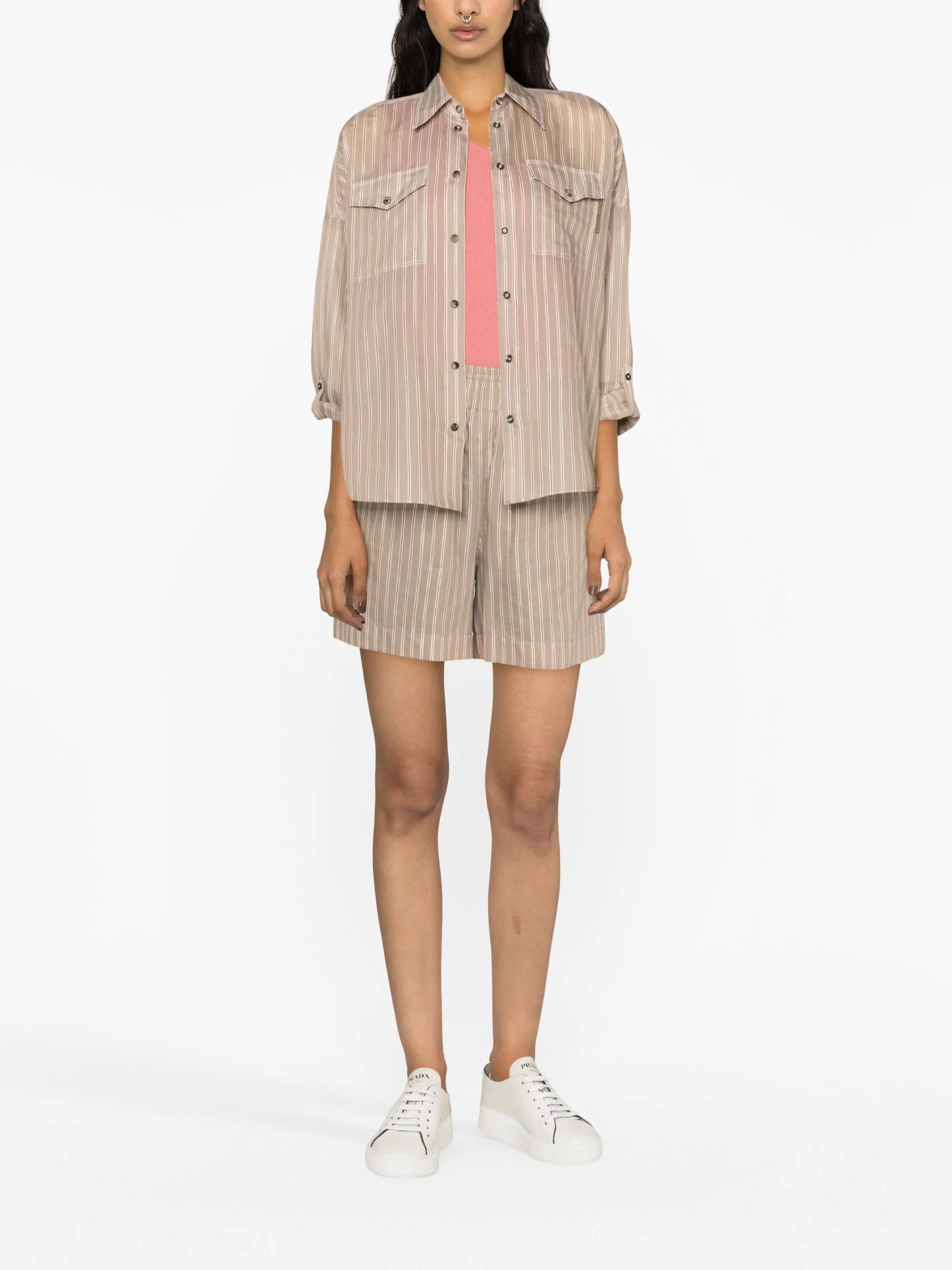striped cotton-blend shorts