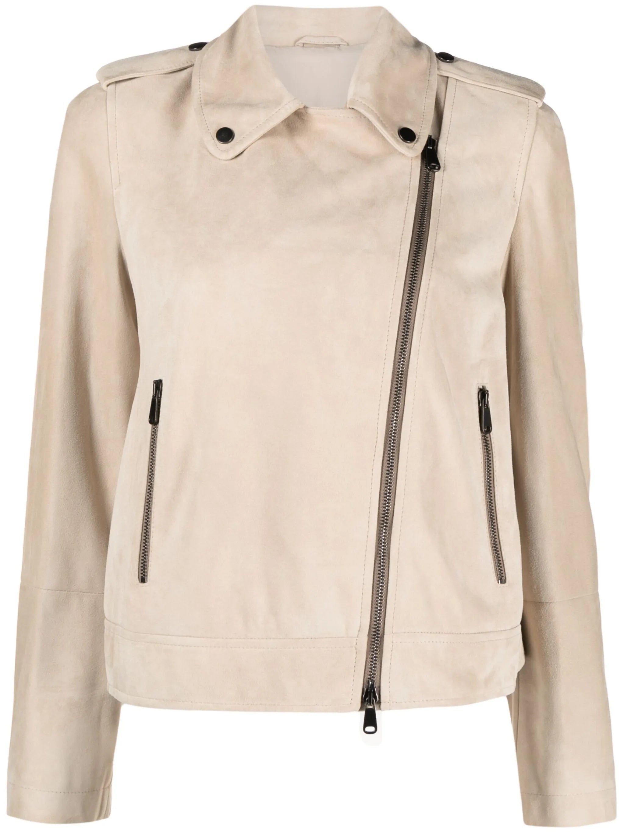 Monili bead-embellished suede biker jacket