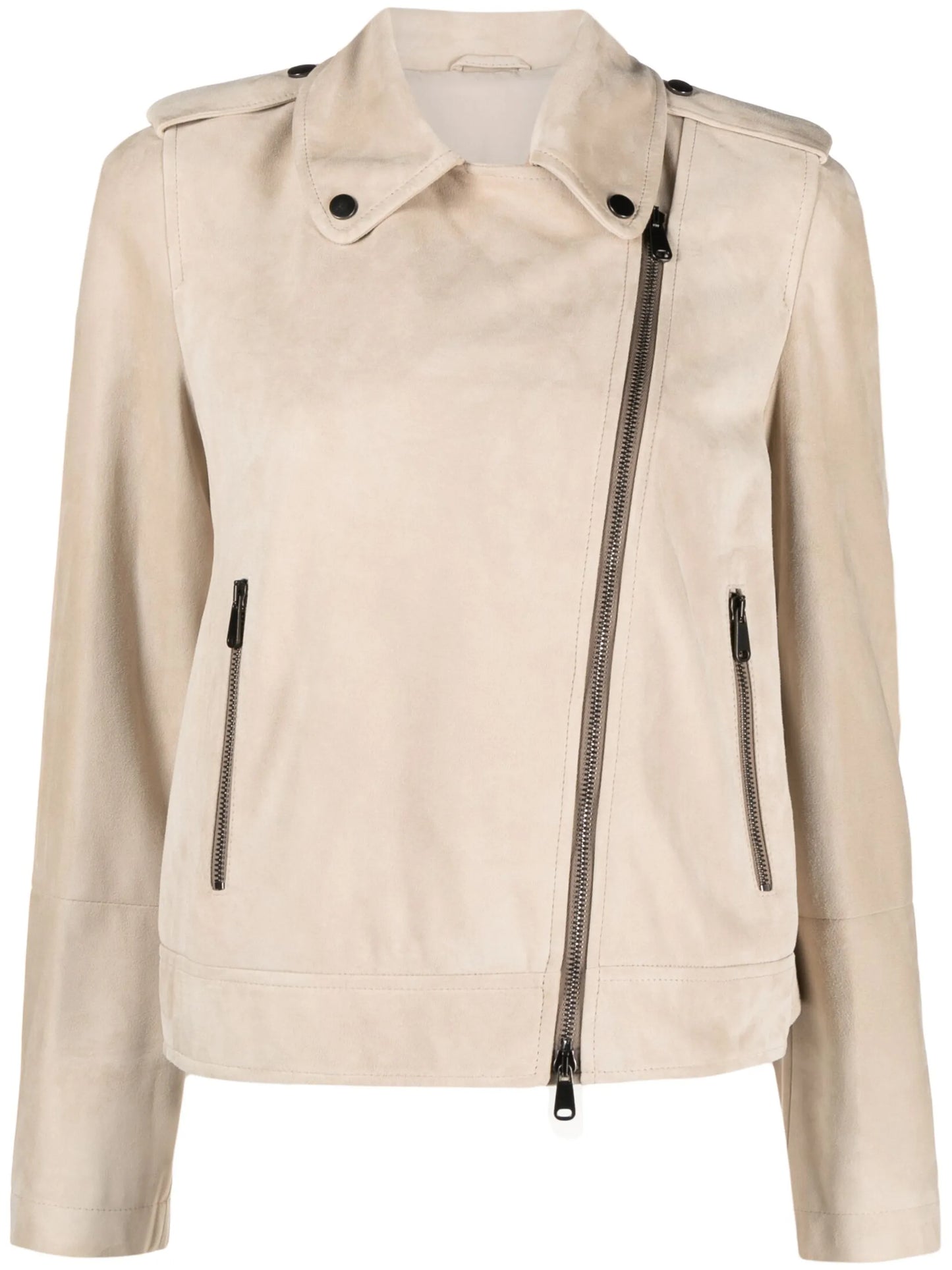 Monili bead-embellished suede biker jacket