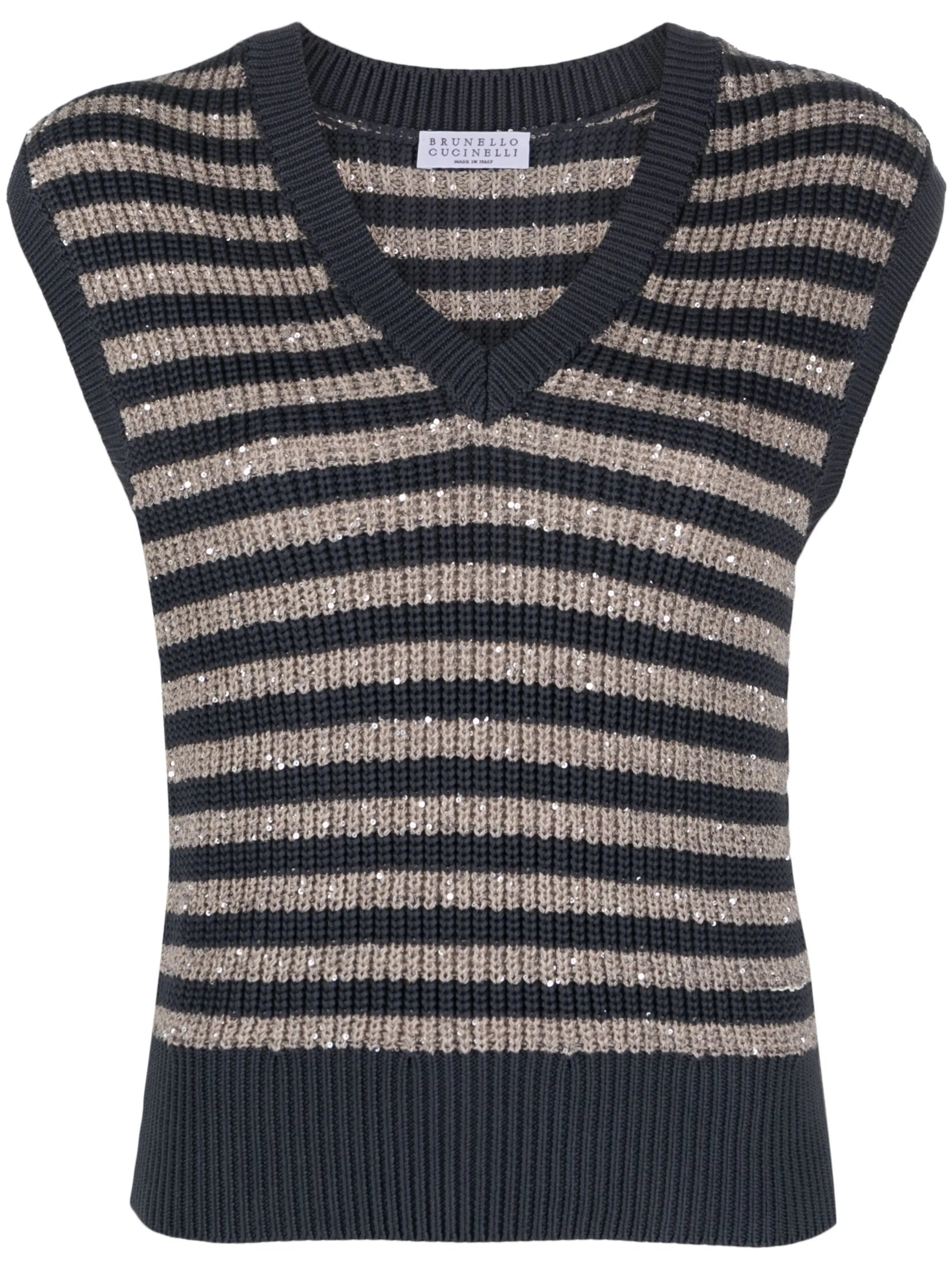 horizontal-stripe knitted vest