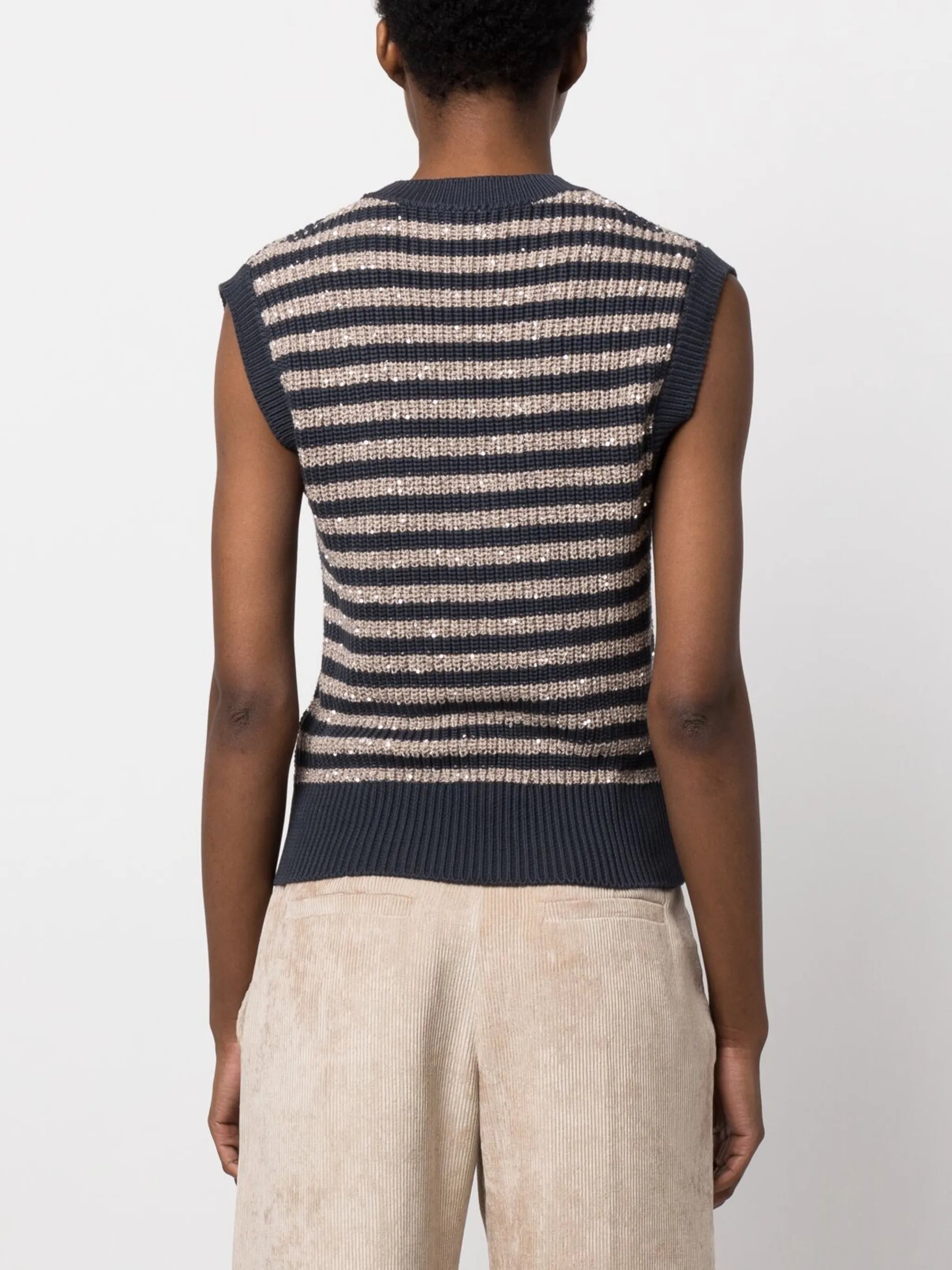 horizontal-stripe knitted vest
