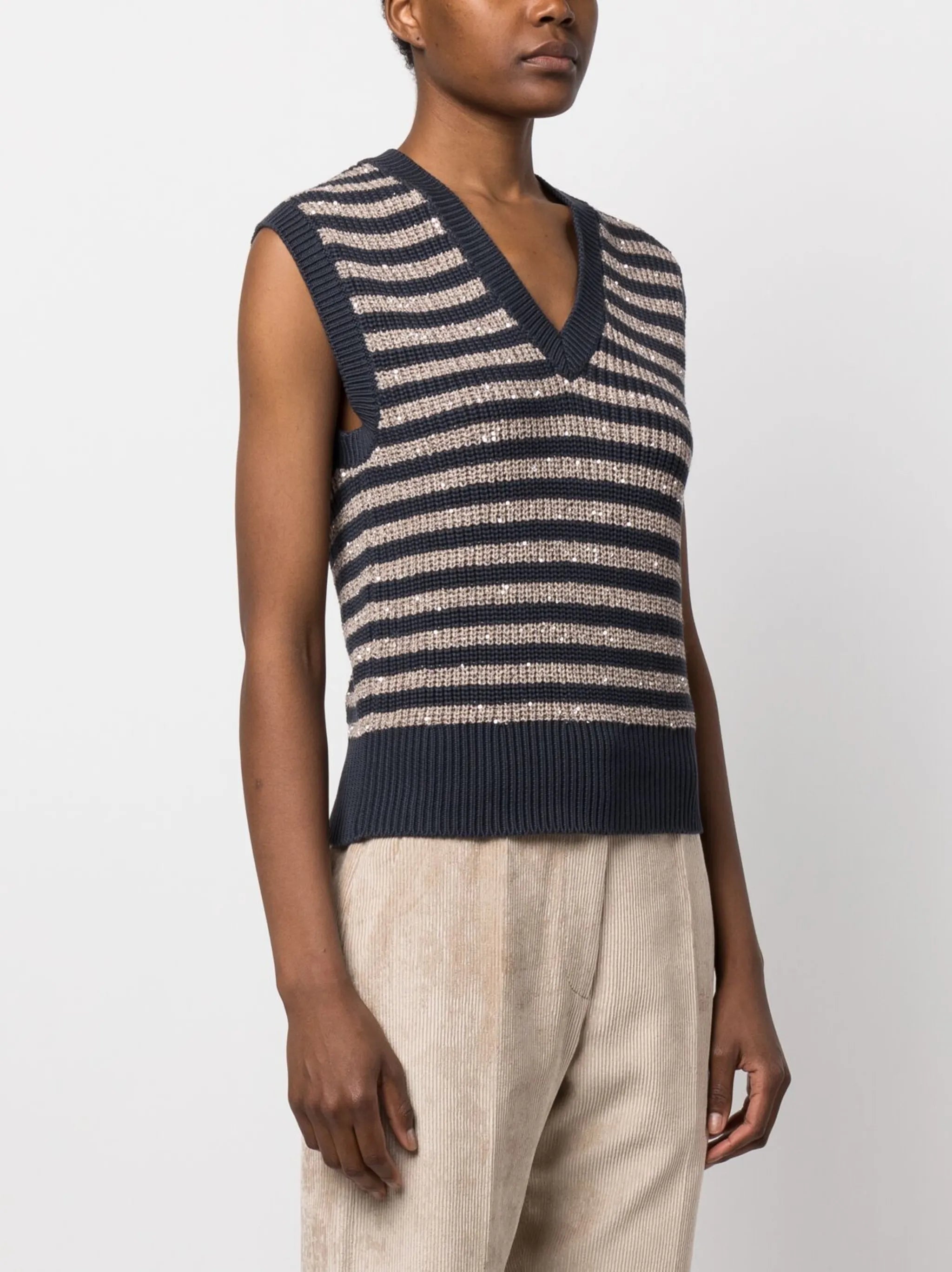 horizontal-stripe knitted vest