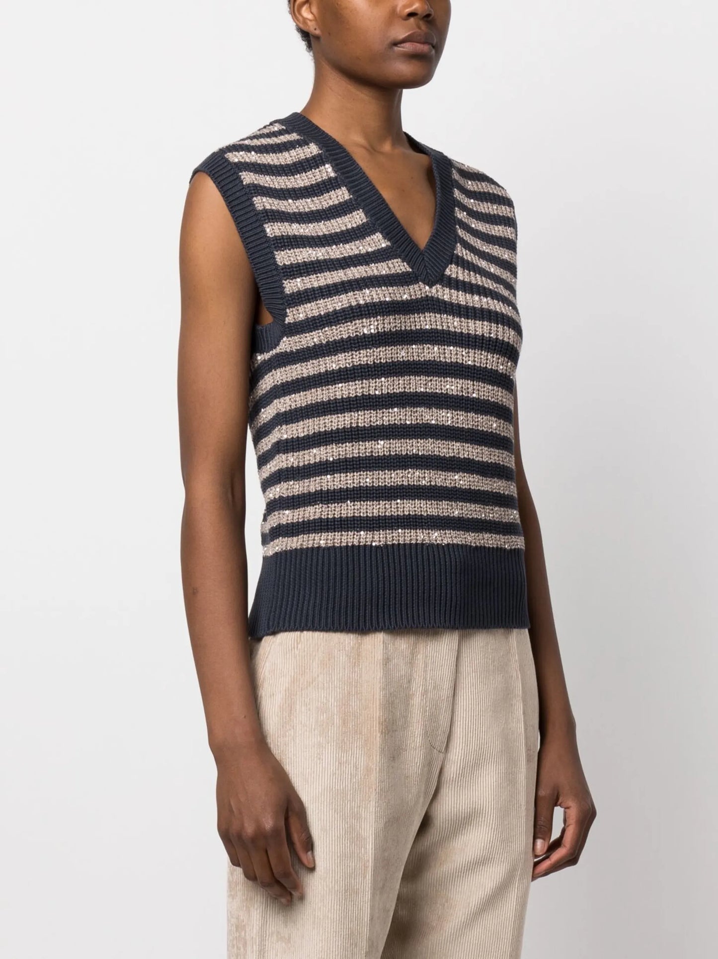 horizontal-stripe knitted vest