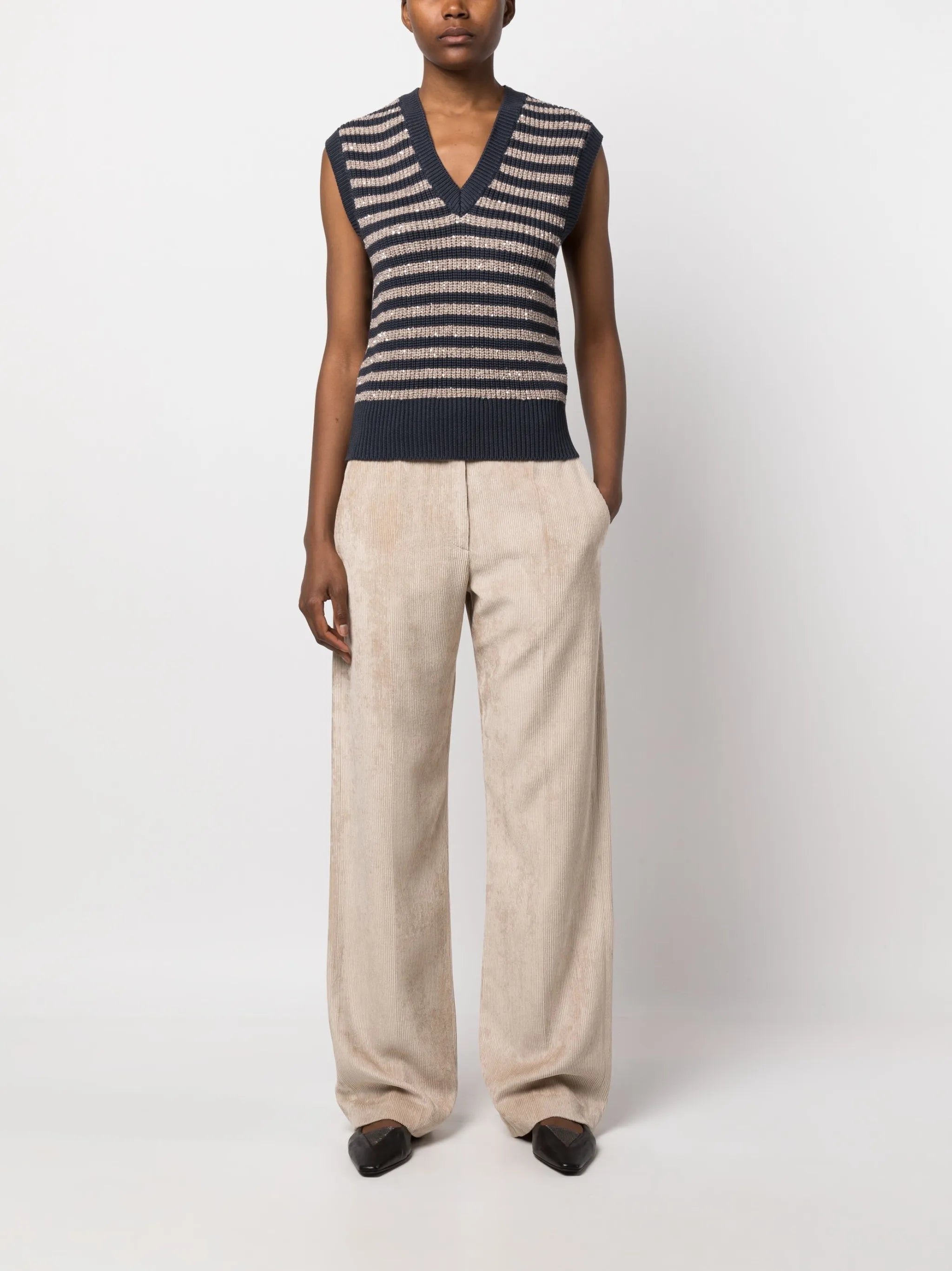 horizontal-stripe knitted vest