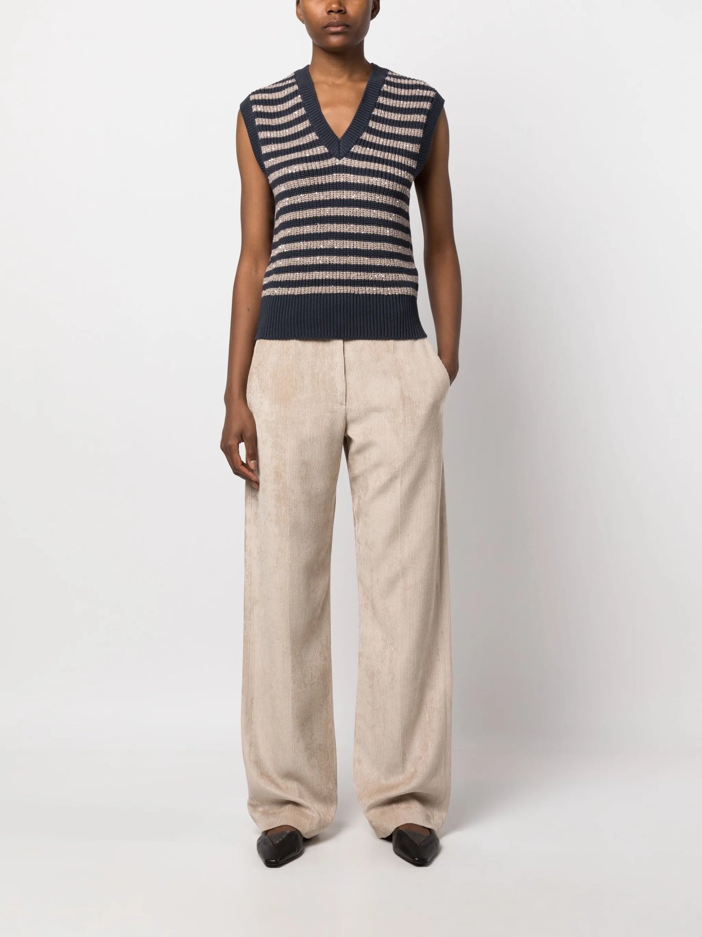 horizontal-stripe knitted vest