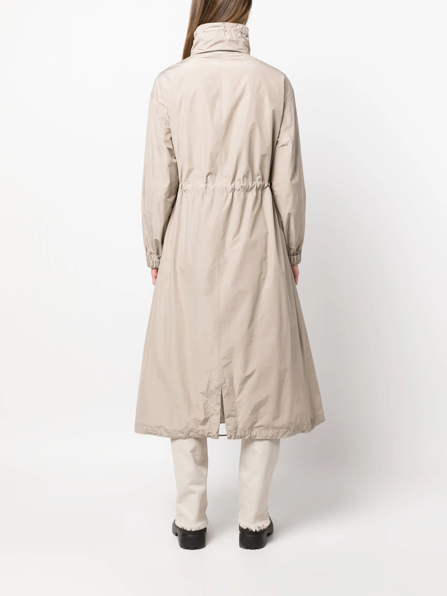 drawstring-waist trench coat