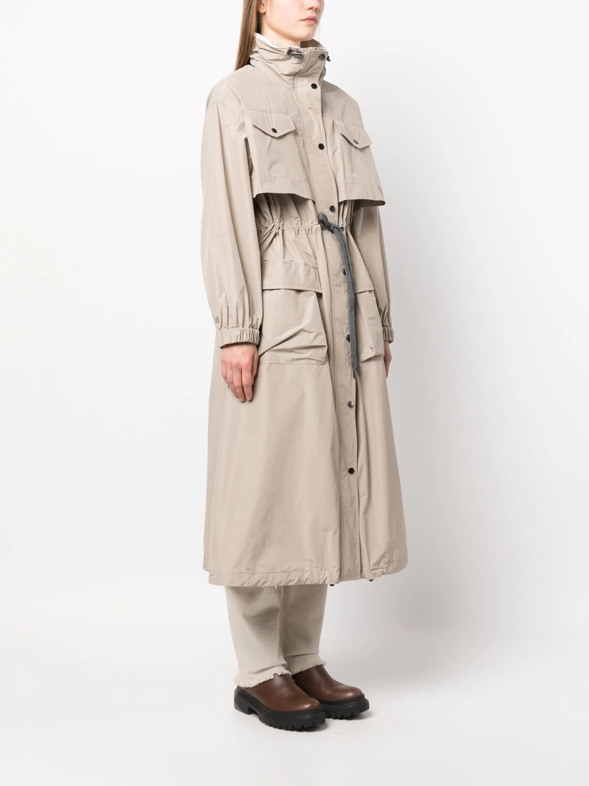 drawstring-waist trench coat