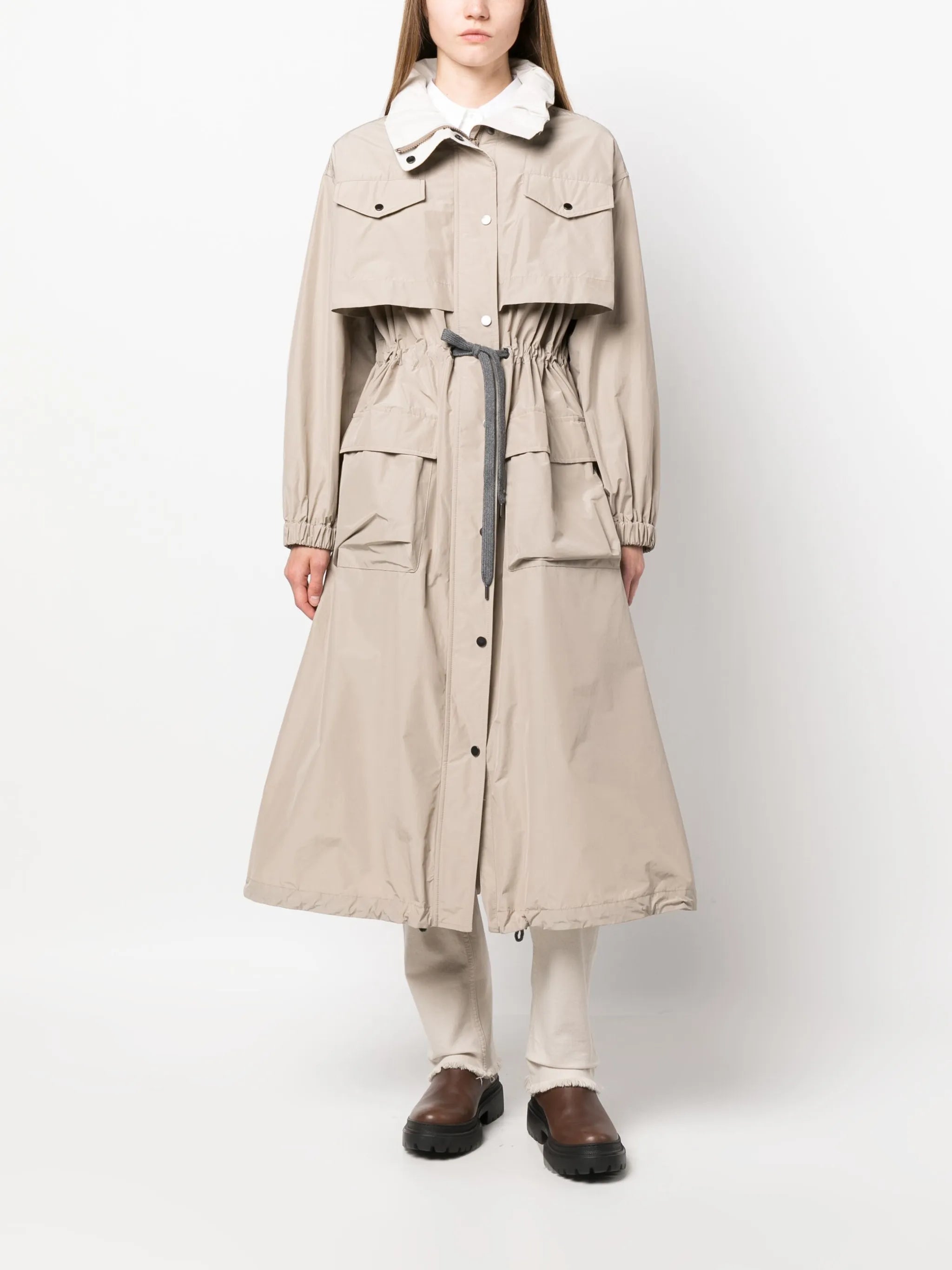 drawstring-waist trench coat